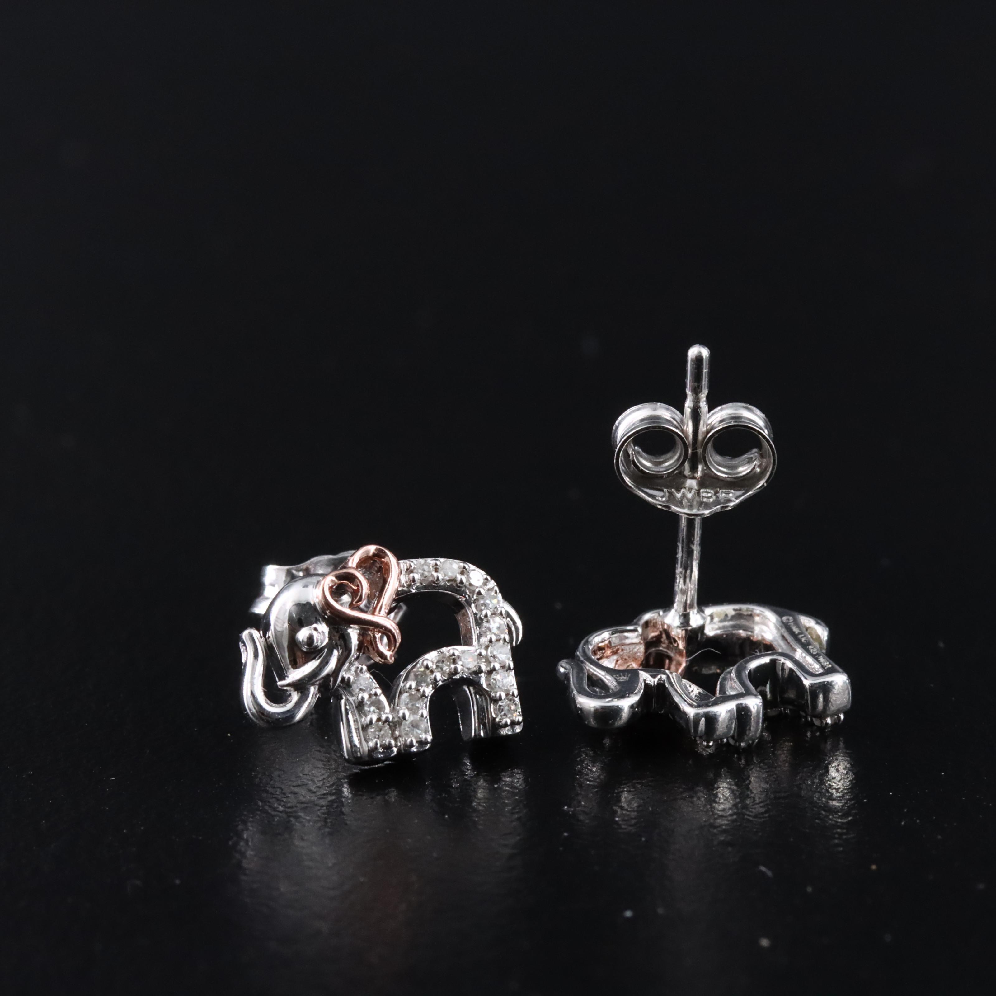 Sterling Diamond Elephant Earrings