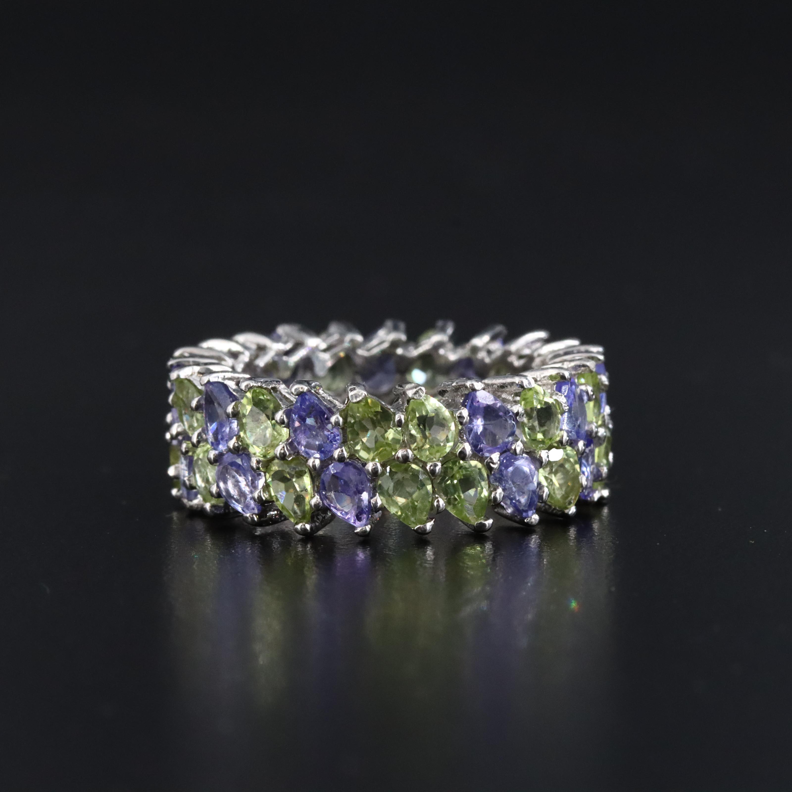 Sterling Tanzanite and Peridot Eternity Band
