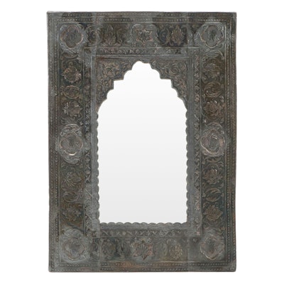 Indian Silvered Metal Repoussé Wall Mirror Indian Silvered Metal Repoussé Wall Mirror