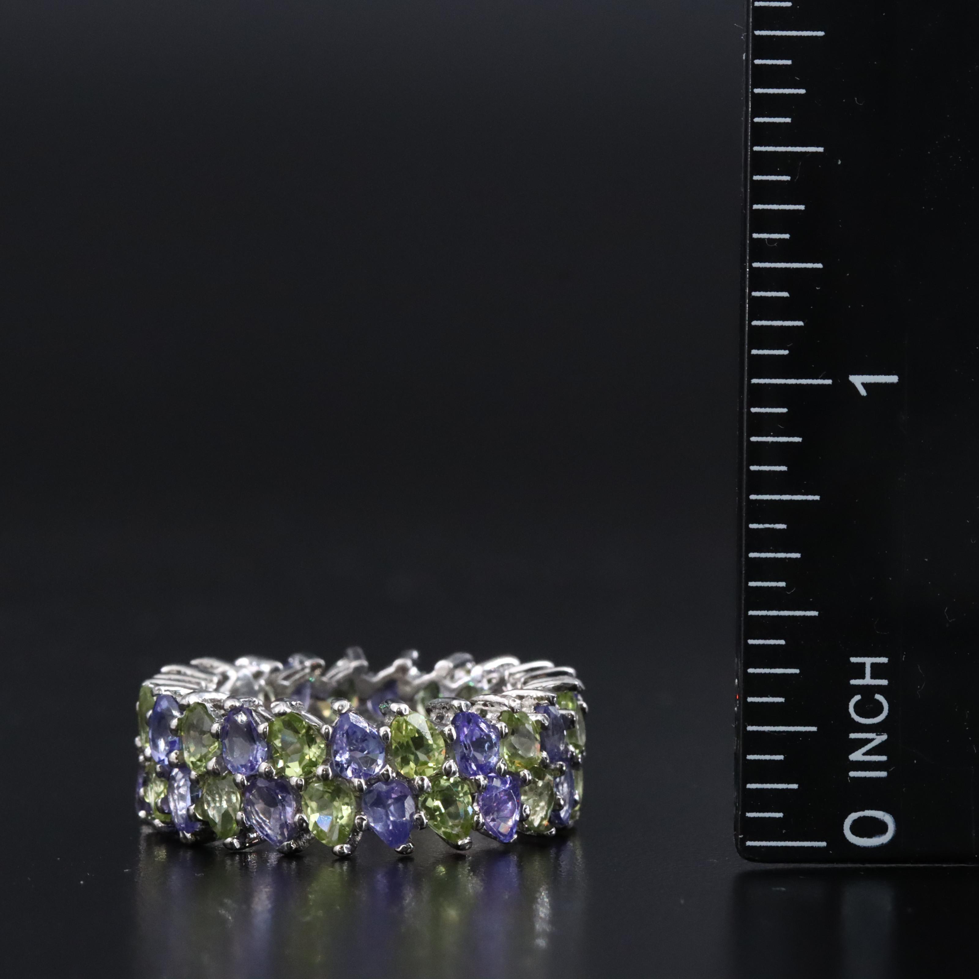 Sterling Tanzanite and Peridot Eternity Band