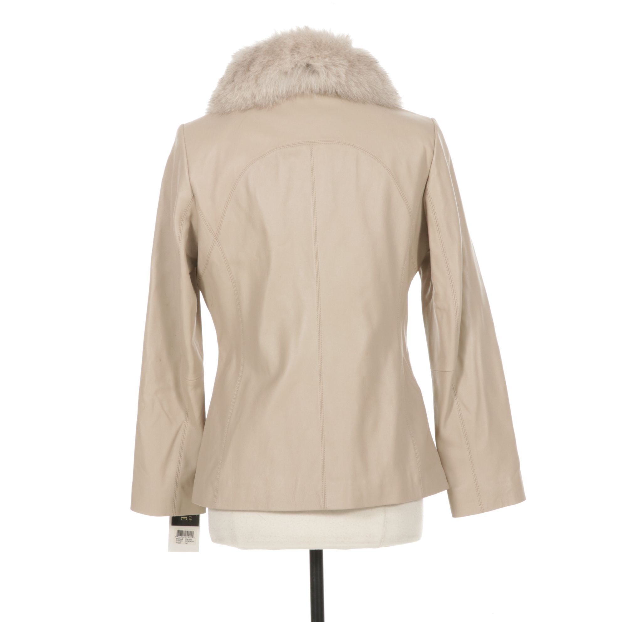Bernardo Beige Leather Jacket with Removable Fox Fur Collar