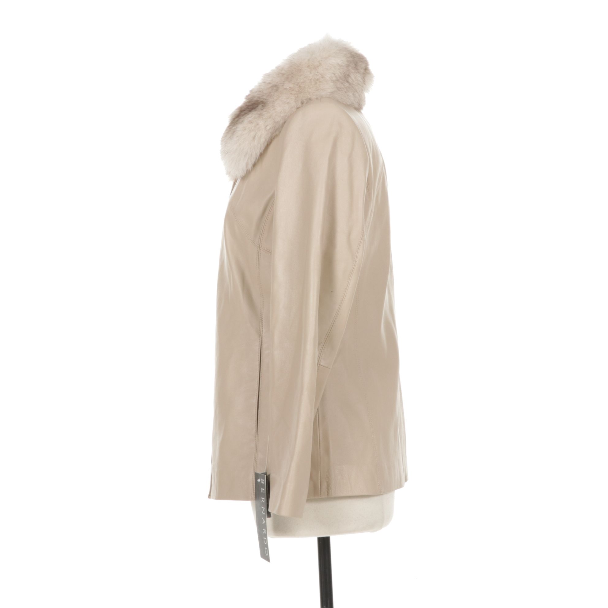 Bernardo Beige Leather Jacket with Removable Fox Fur Collar