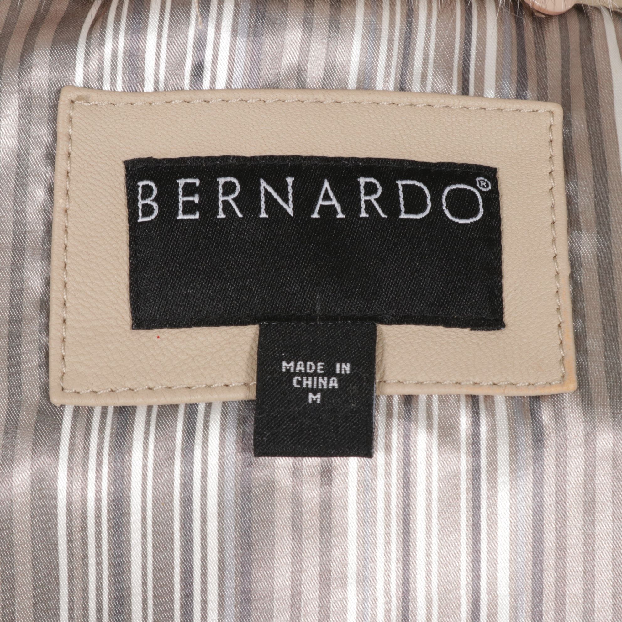 Bernardo Beige Leather Jacket with Removable Fox Fur Collar