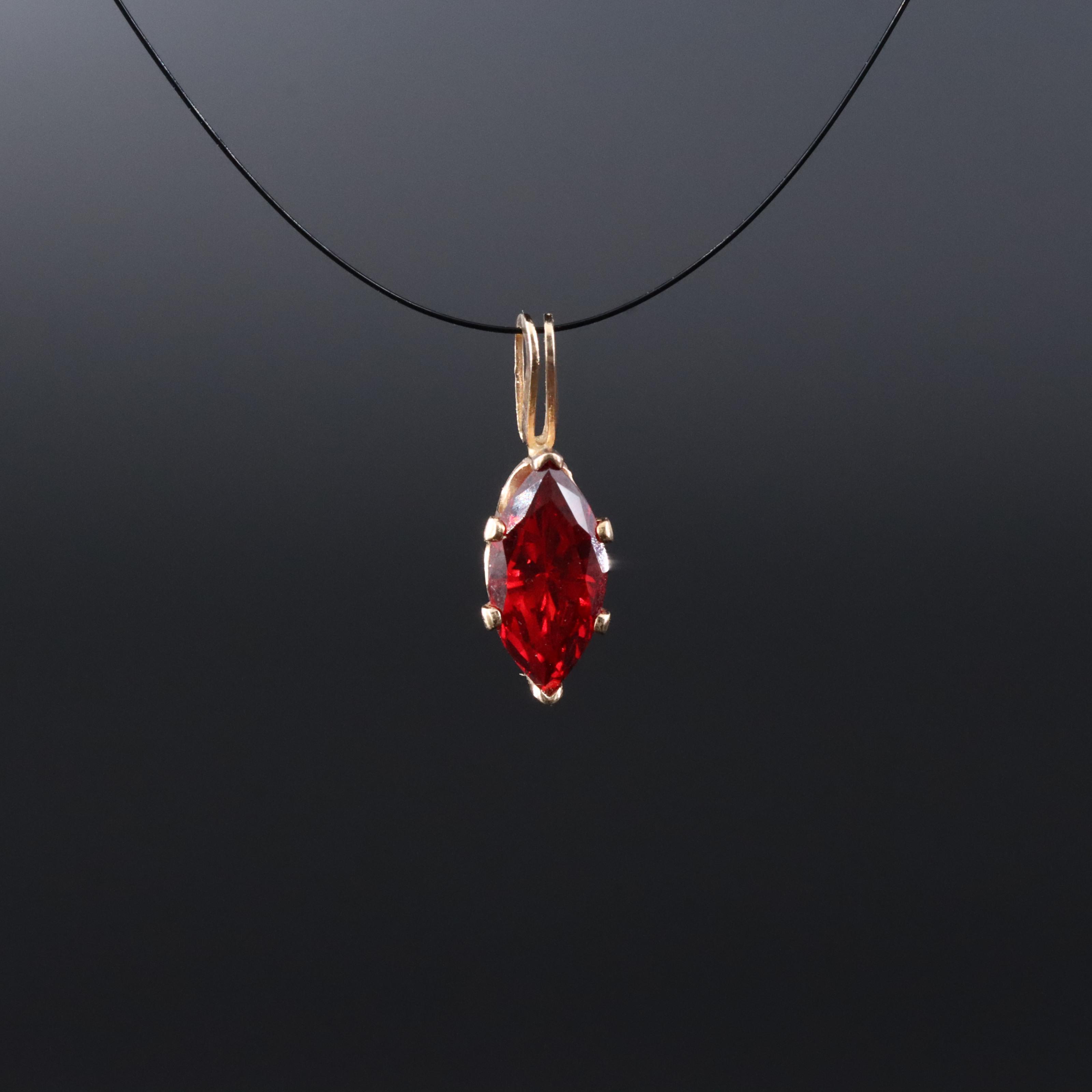 14K Glass Navette Pendant