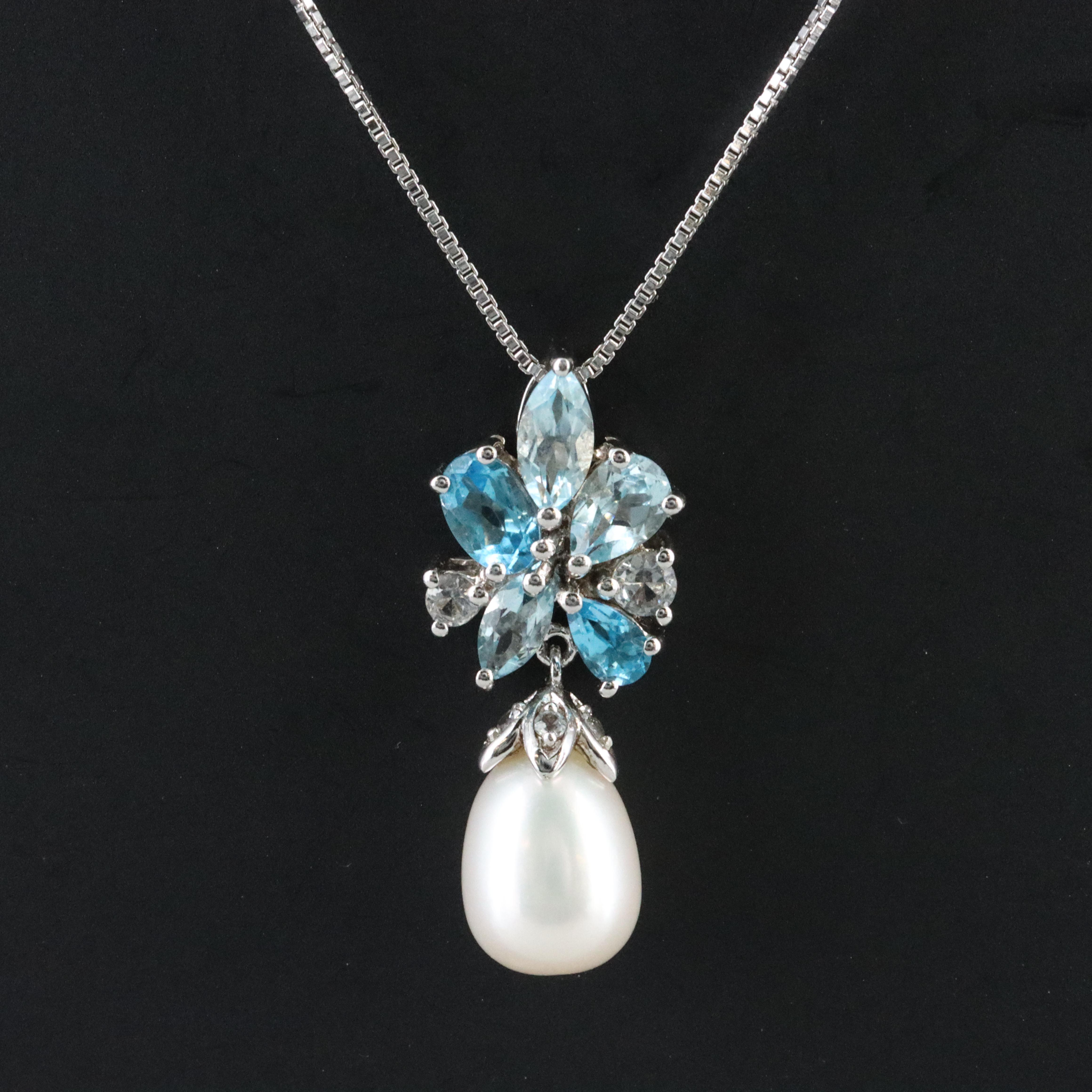 Sterling Topaz and Pearl Pendant Necklace
