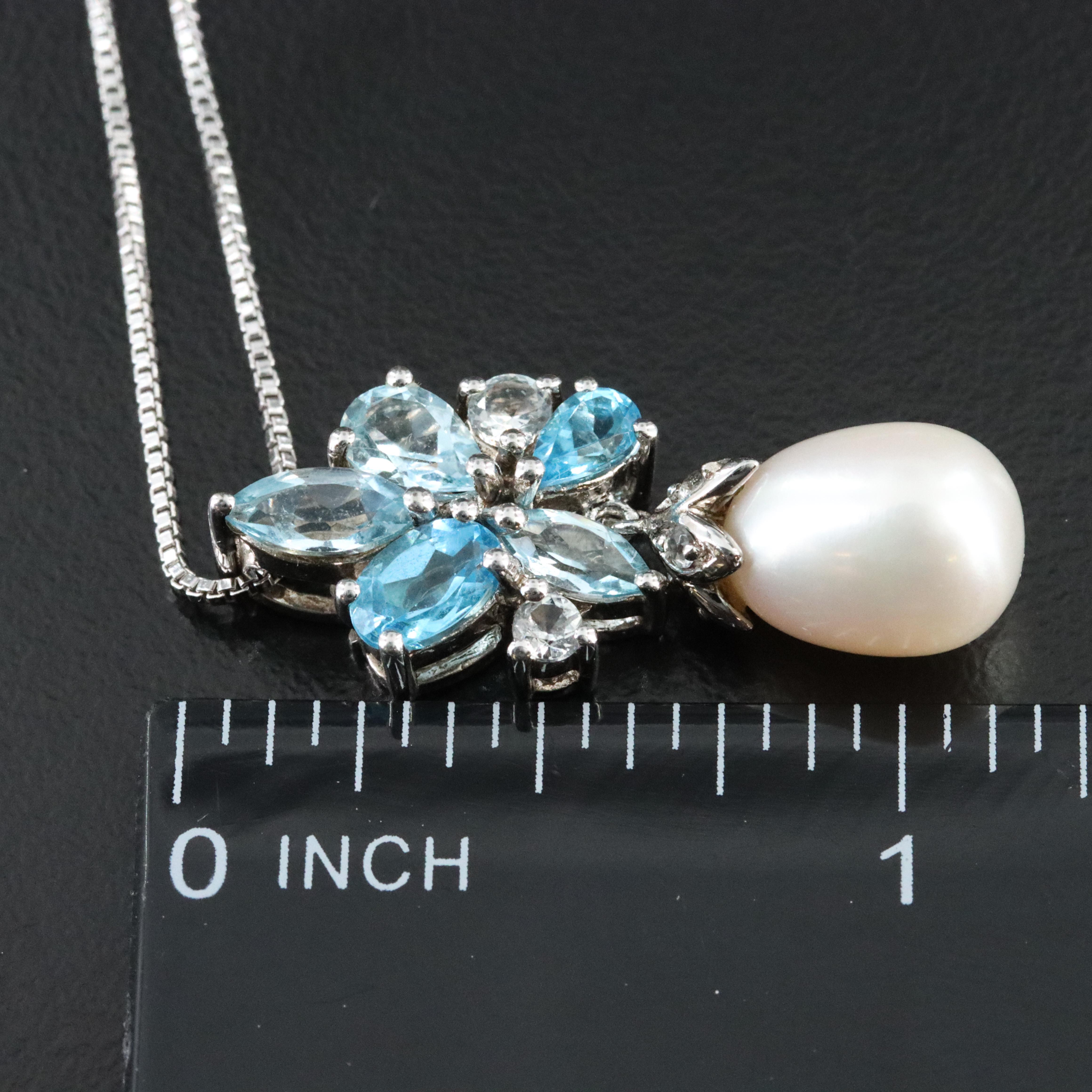 Sterling Topaz and Pearl Pendant Necklace