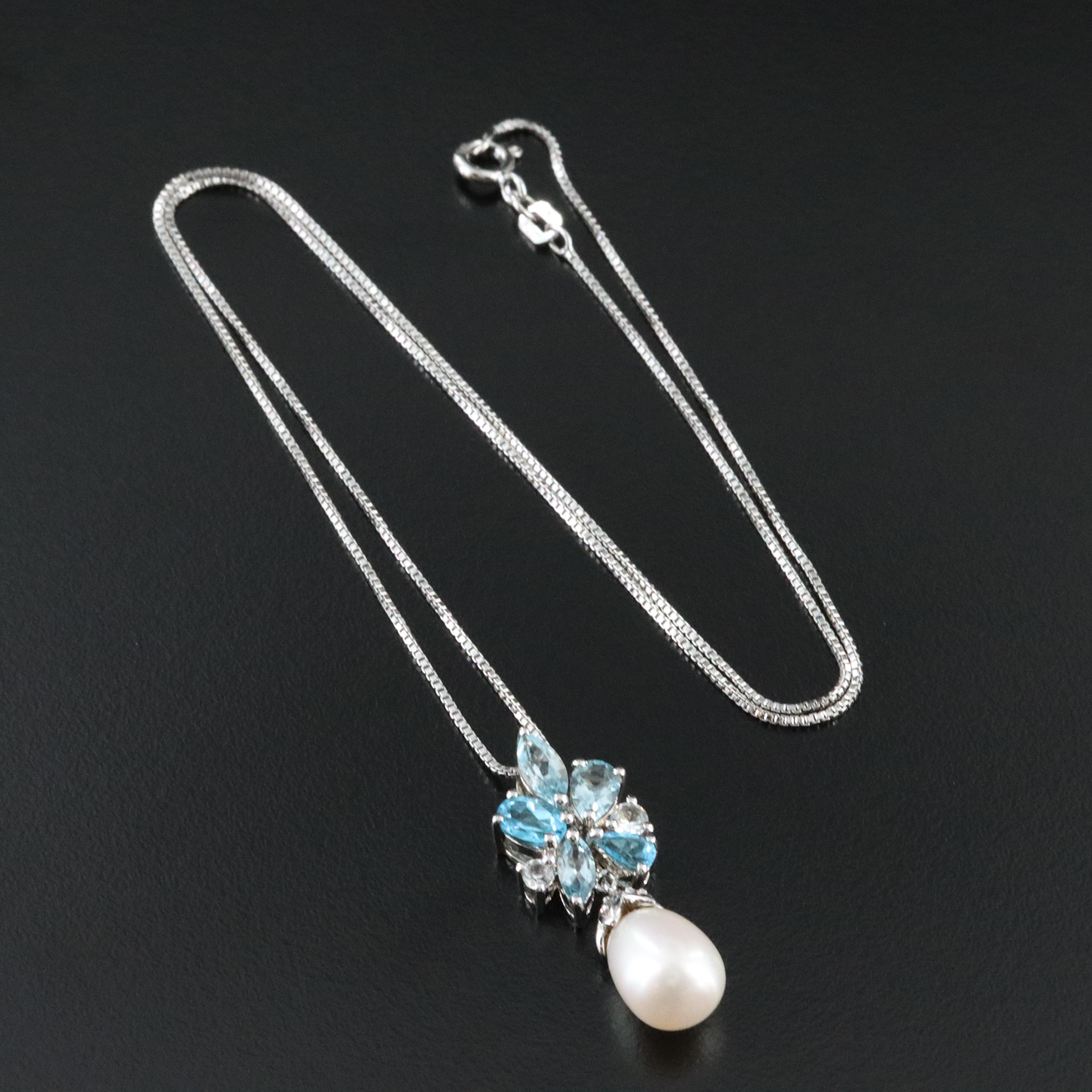 Sterling Topaz and Pearl Pendant Necklace