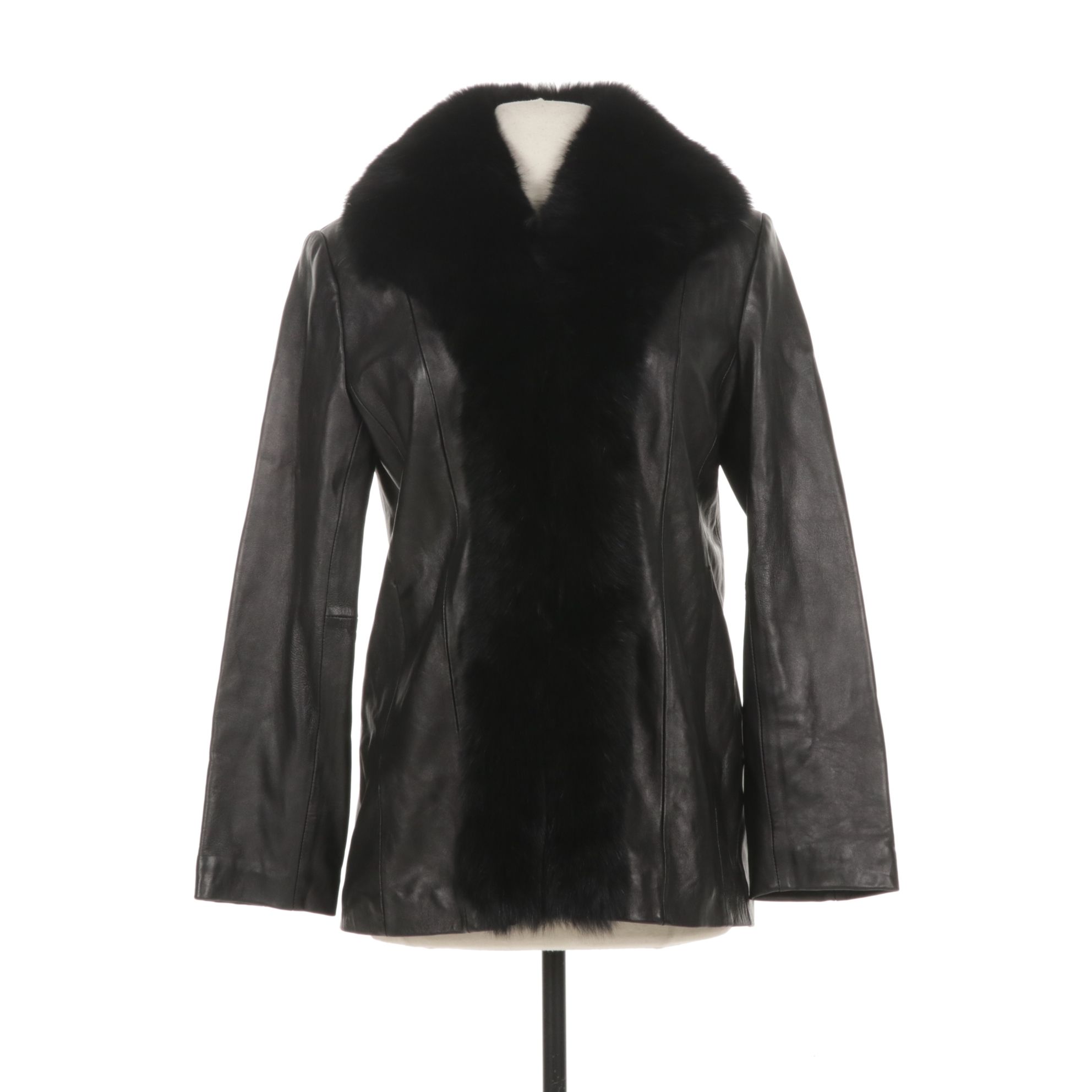 Marvin Richards Leather Jacket with Black Dyed Fox Fur Trim