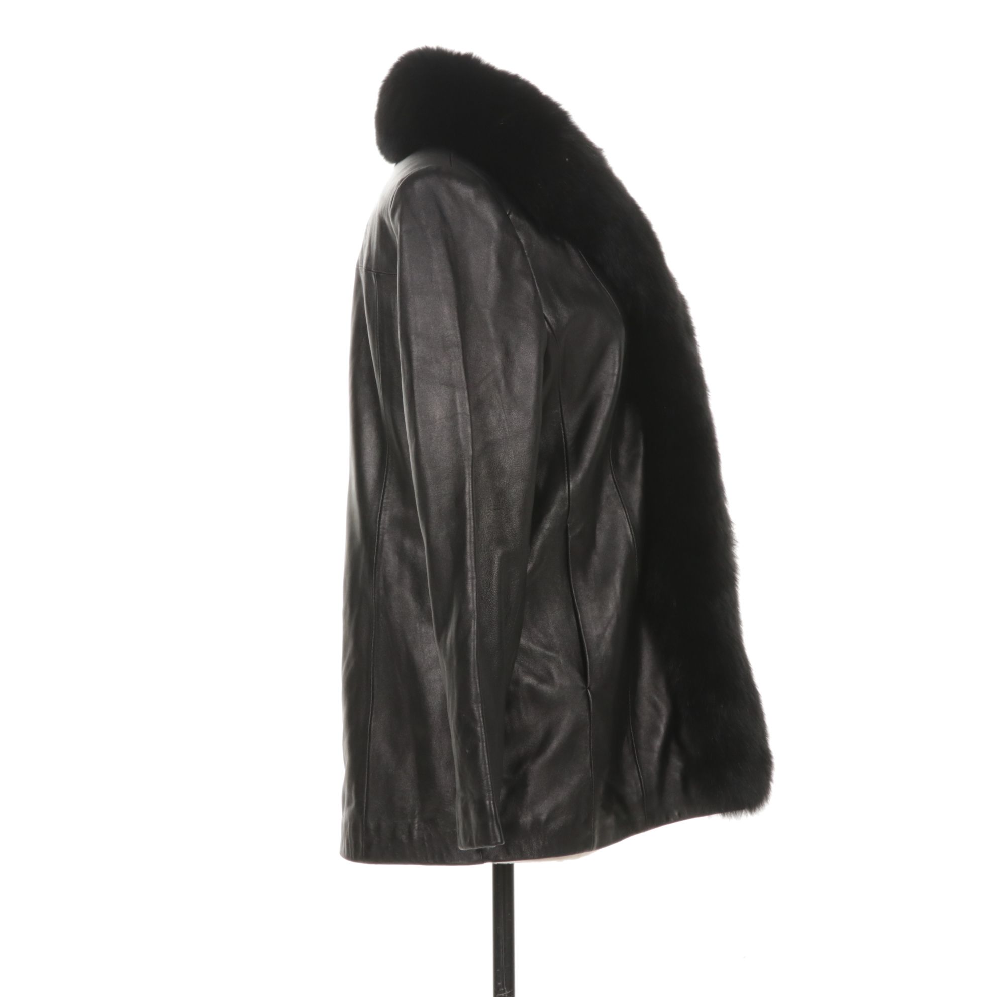 Marvin Richards Leather Jacket with Black Dyed Fox Fur Trim
