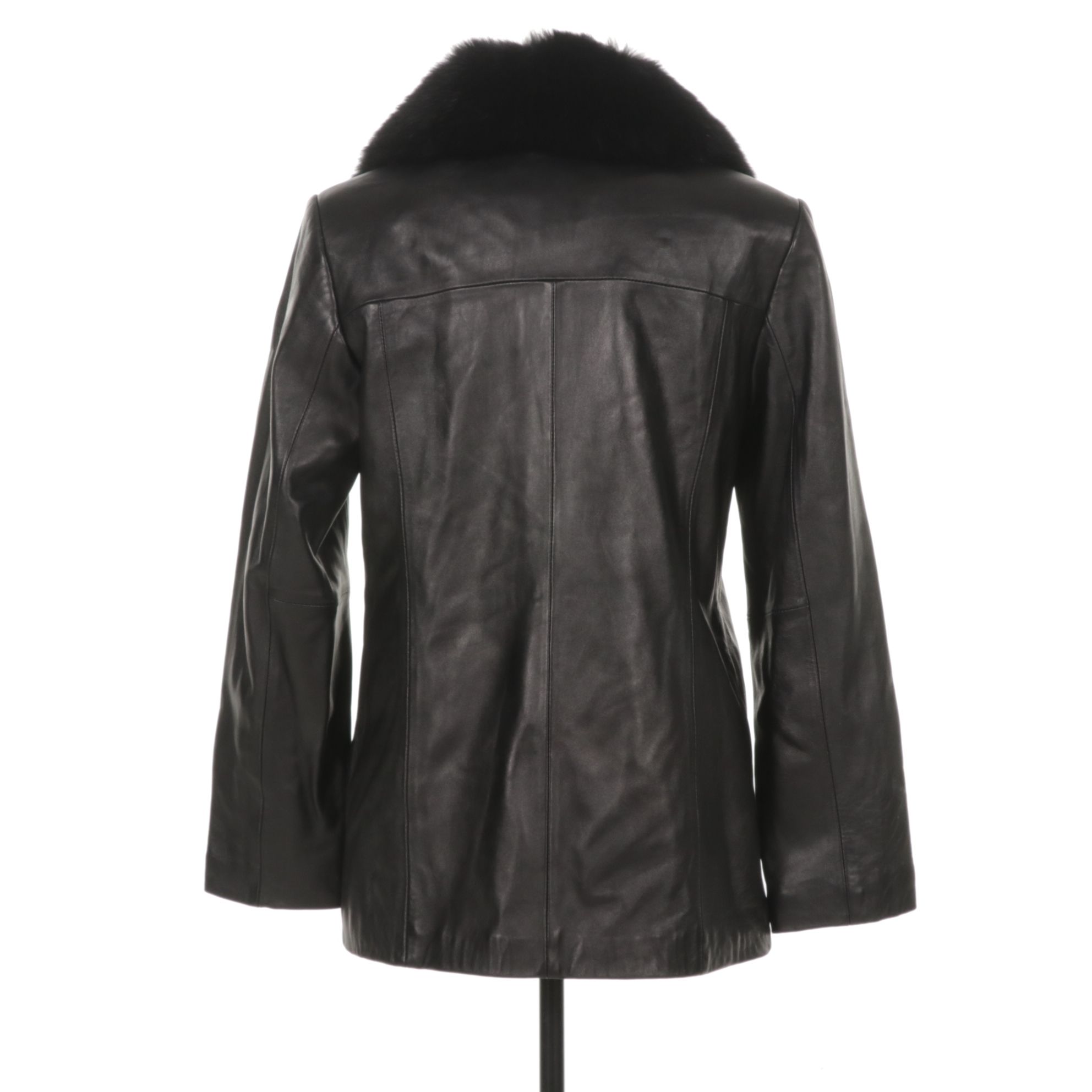 Marvin Richards Leather Jacket with Black Dyed Fox Fur Trim