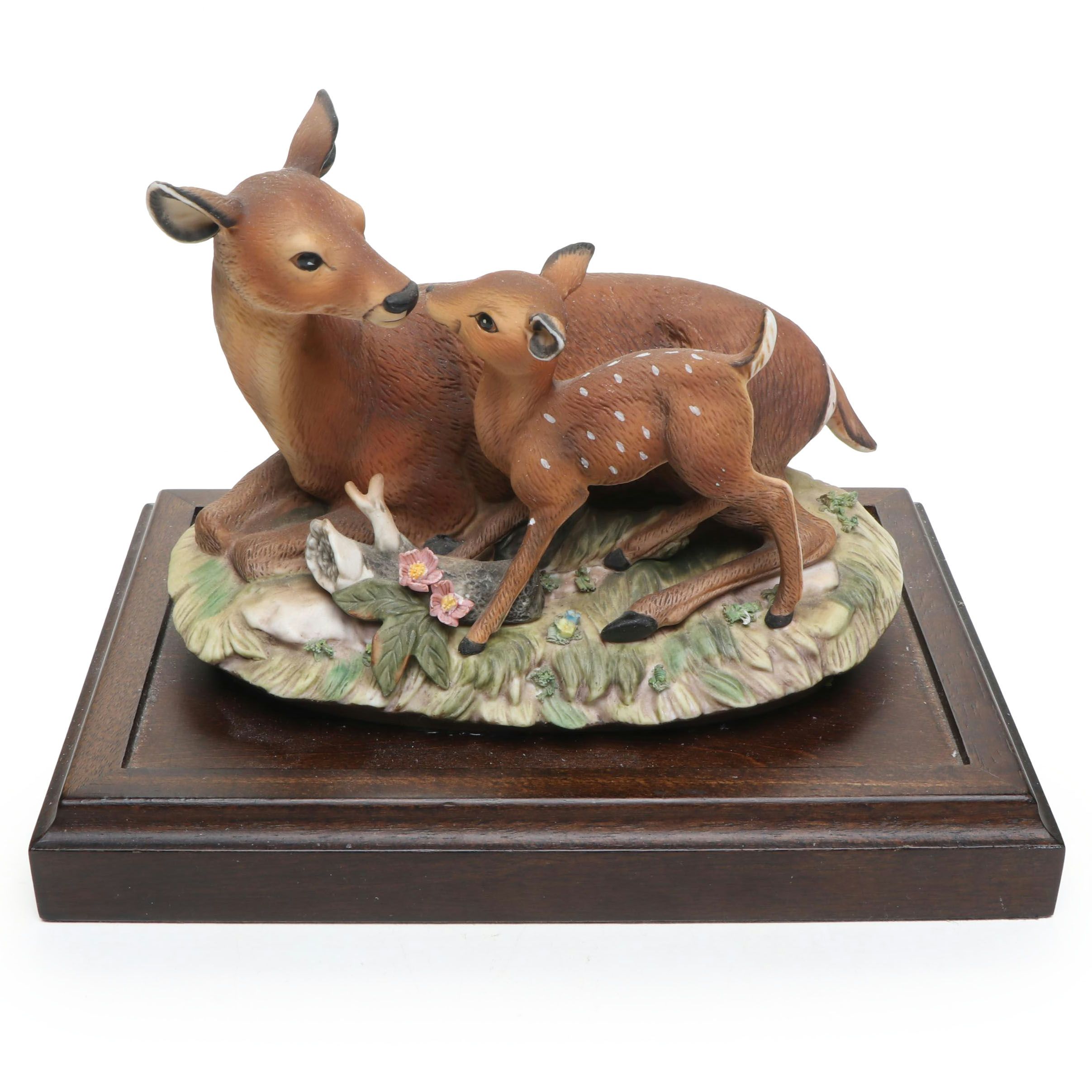 Homco Porcelain Deer and Fawn Figure on Stand