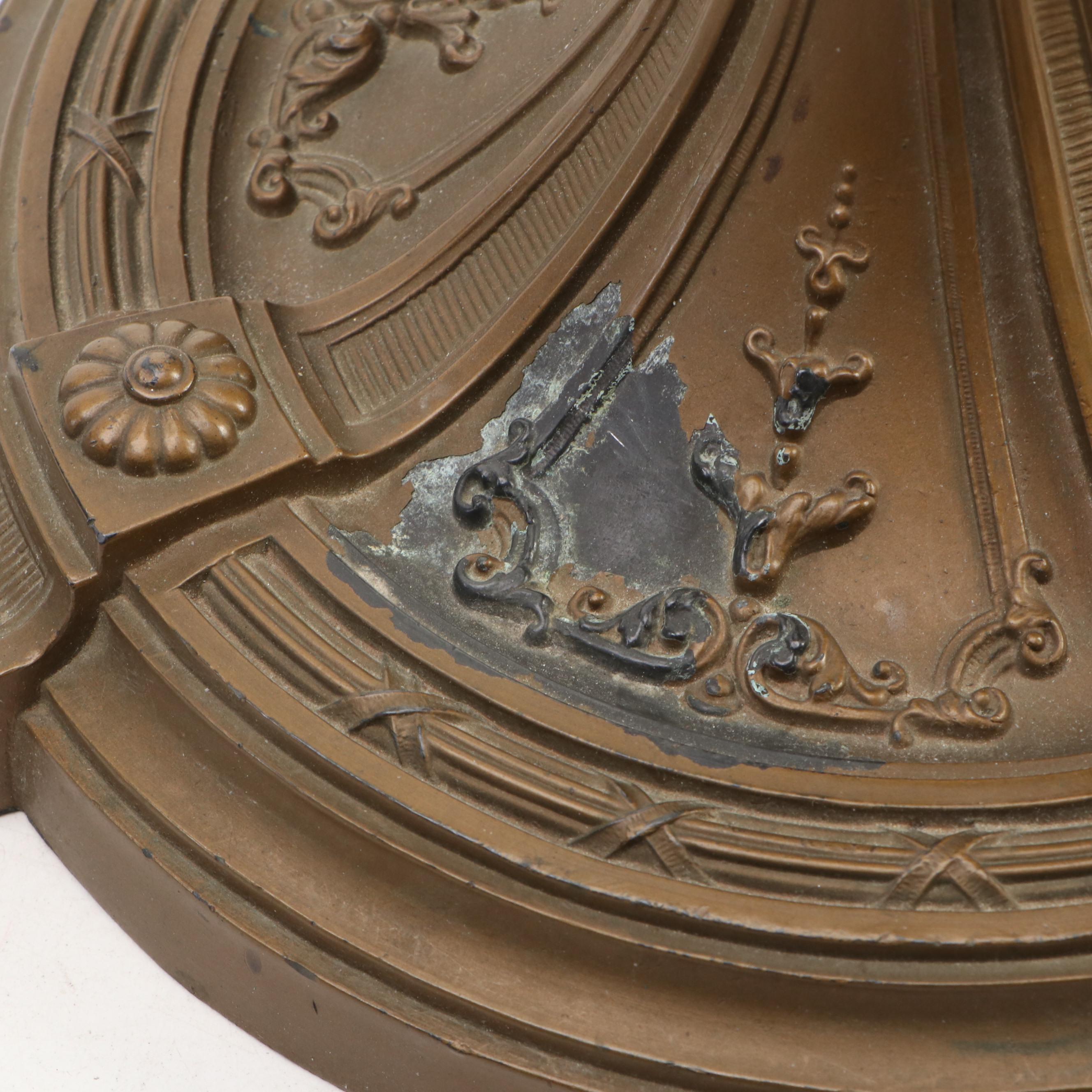 Empire Revival Style Bronzed Spelter Lamp & Bent Panel Slag Glass Double Shade