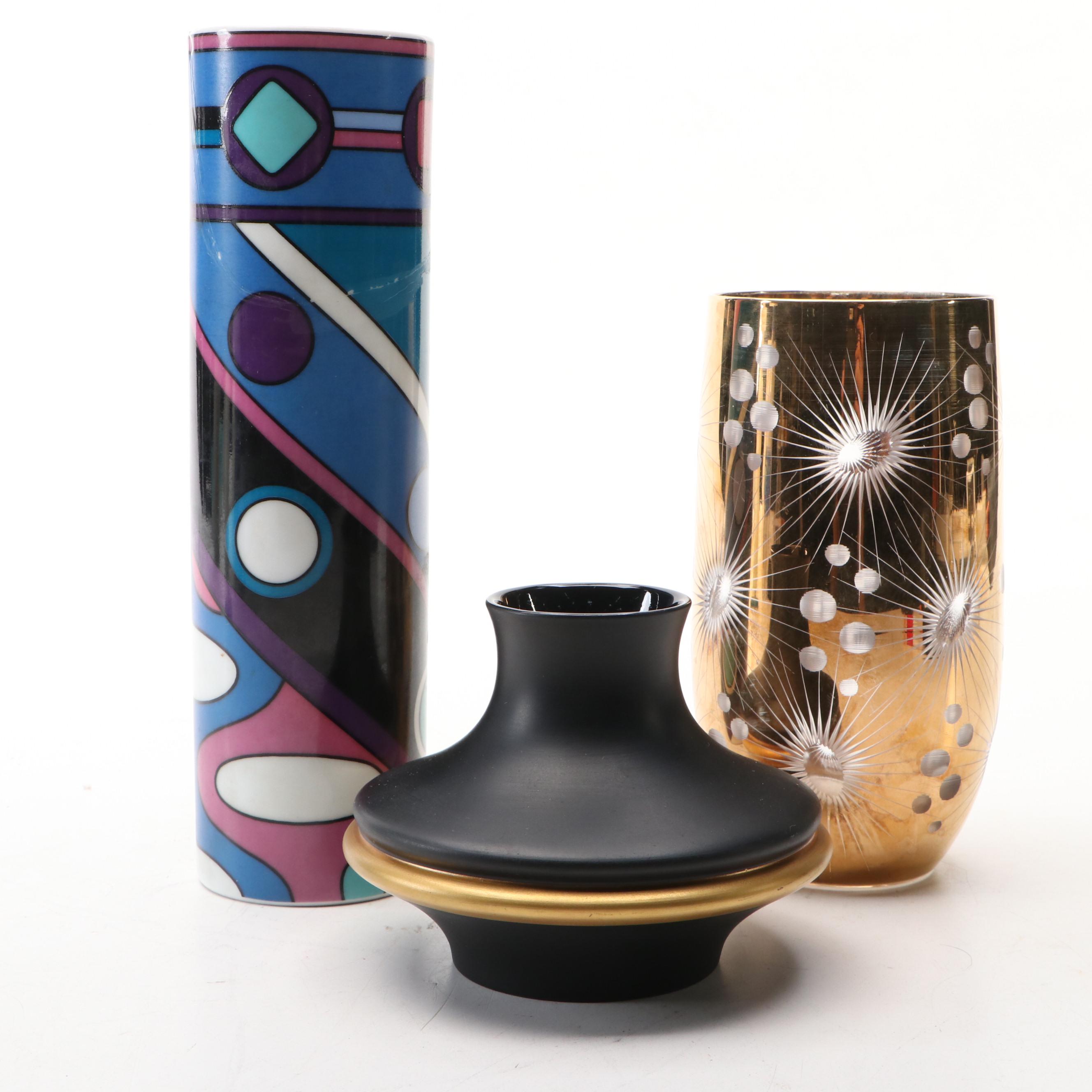 Emilio Pucci for Rosenthal Vase, Rosenthal Bud Vase and Gilt Glass Vase