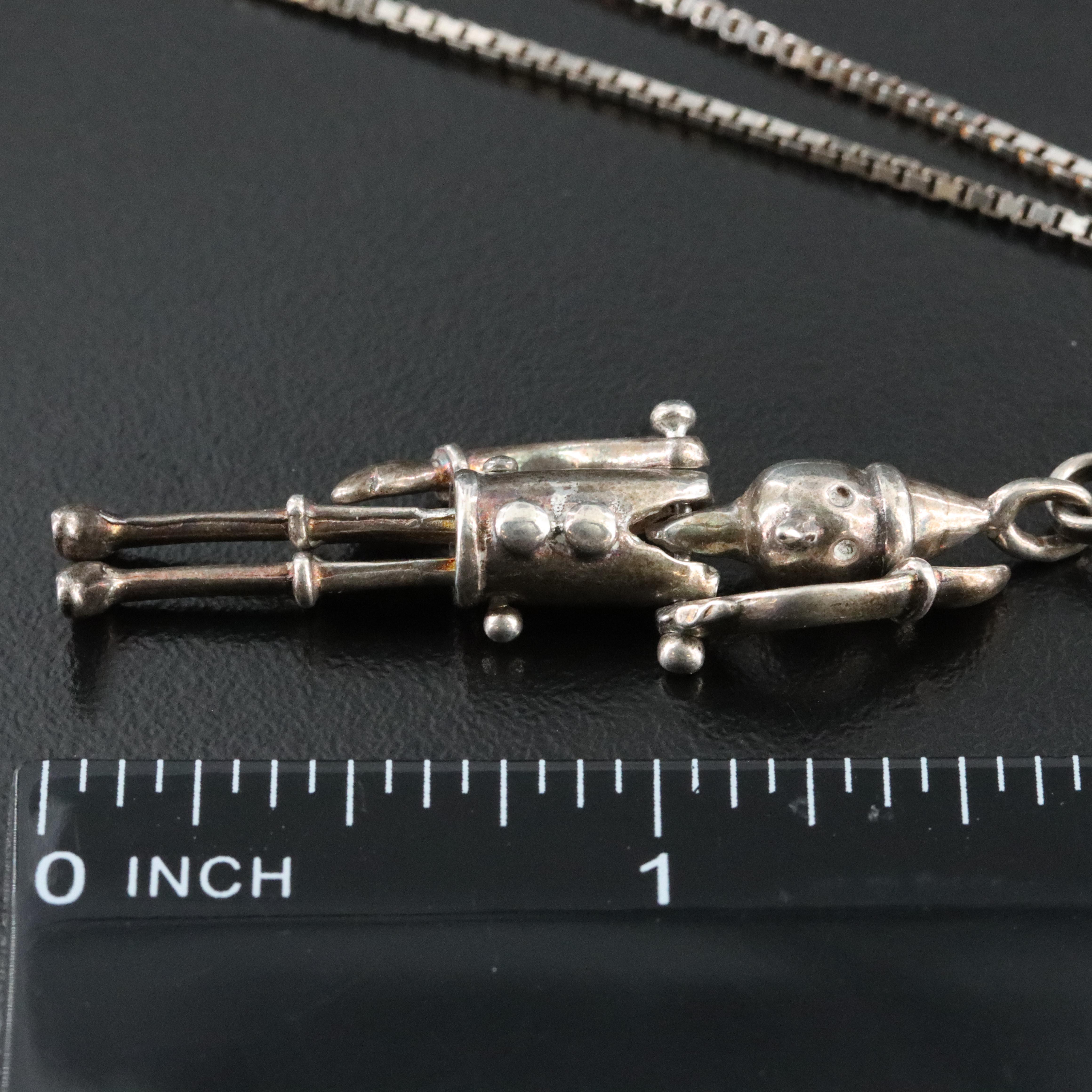 Italian Sterling Articulated Pinocchio Pendant Necklace