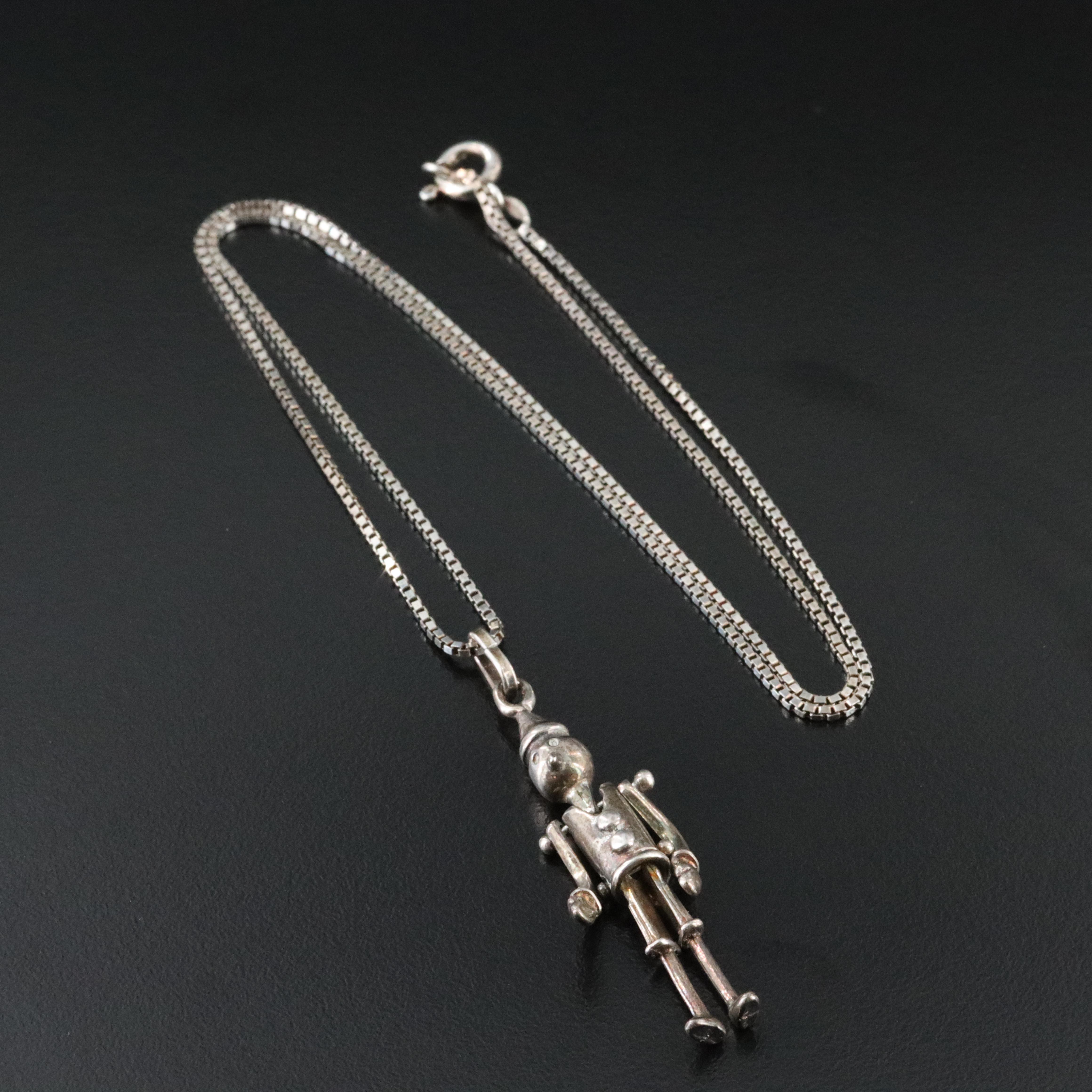 Italian Sterling Articulated Pinocchio Pendant Necklace