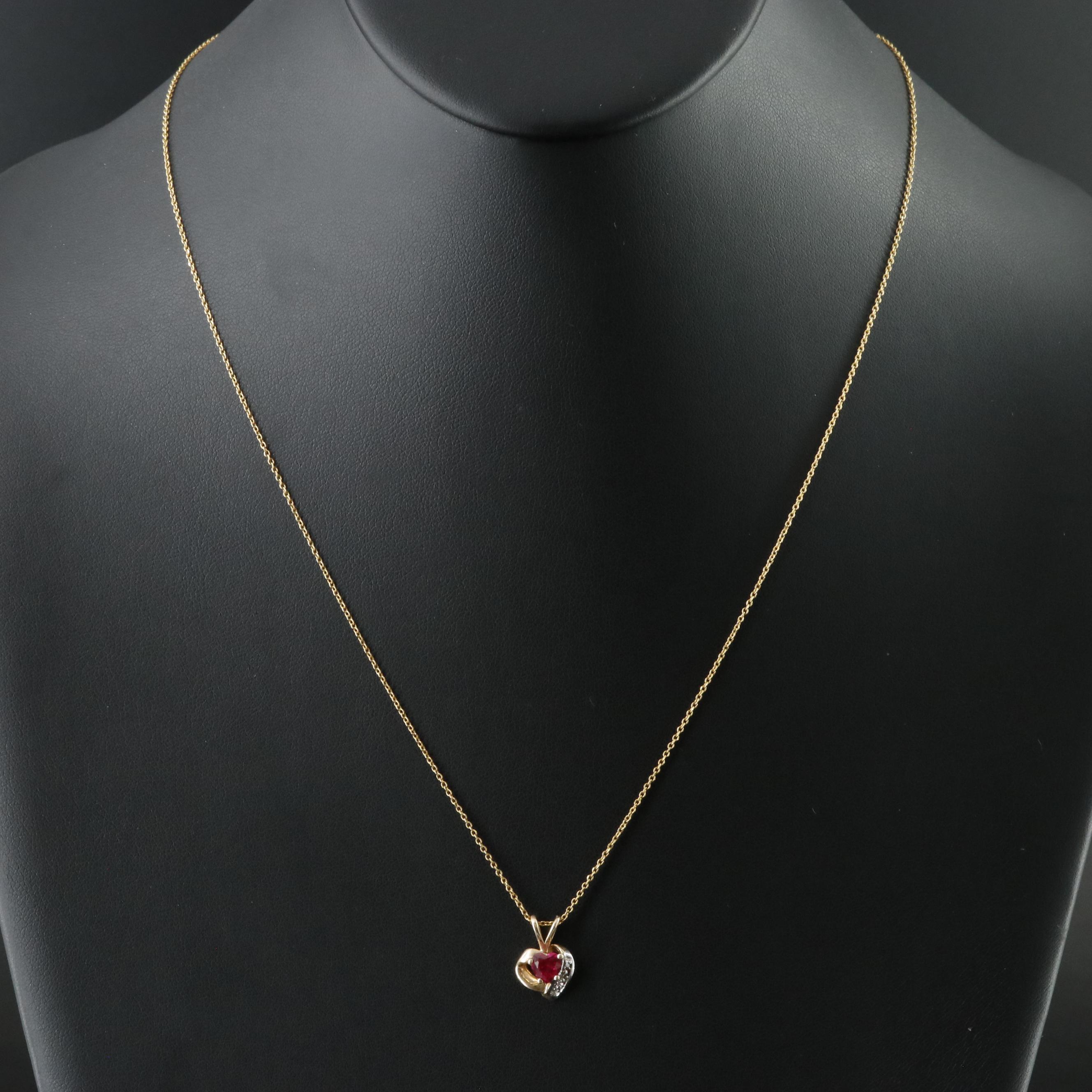 10K Ruby and Diamond Heart Pendant on 14K Chain