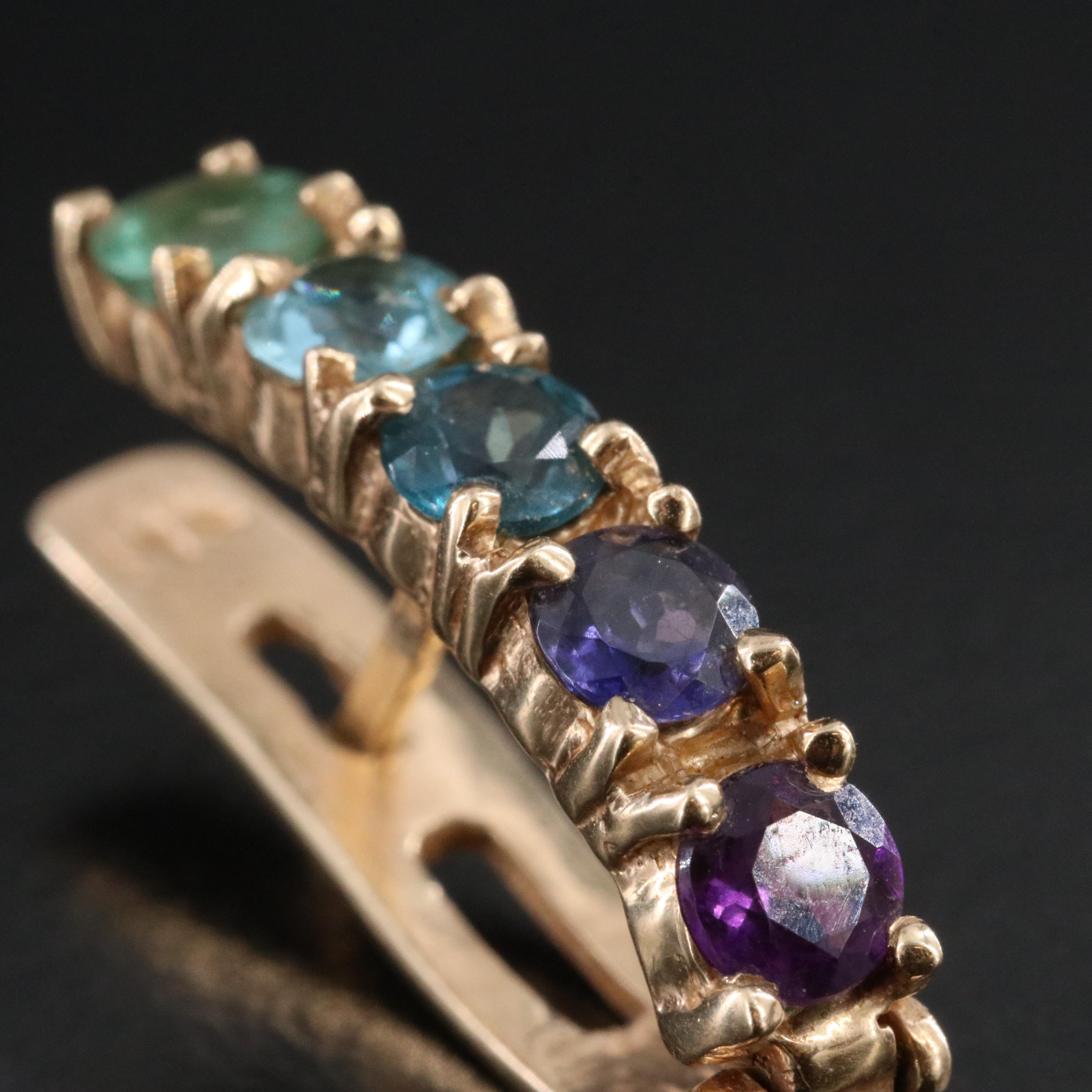 14K Multicolored Gemstone Earrings - Blue Topaz, Amethyst, Tanzanite and Emerald