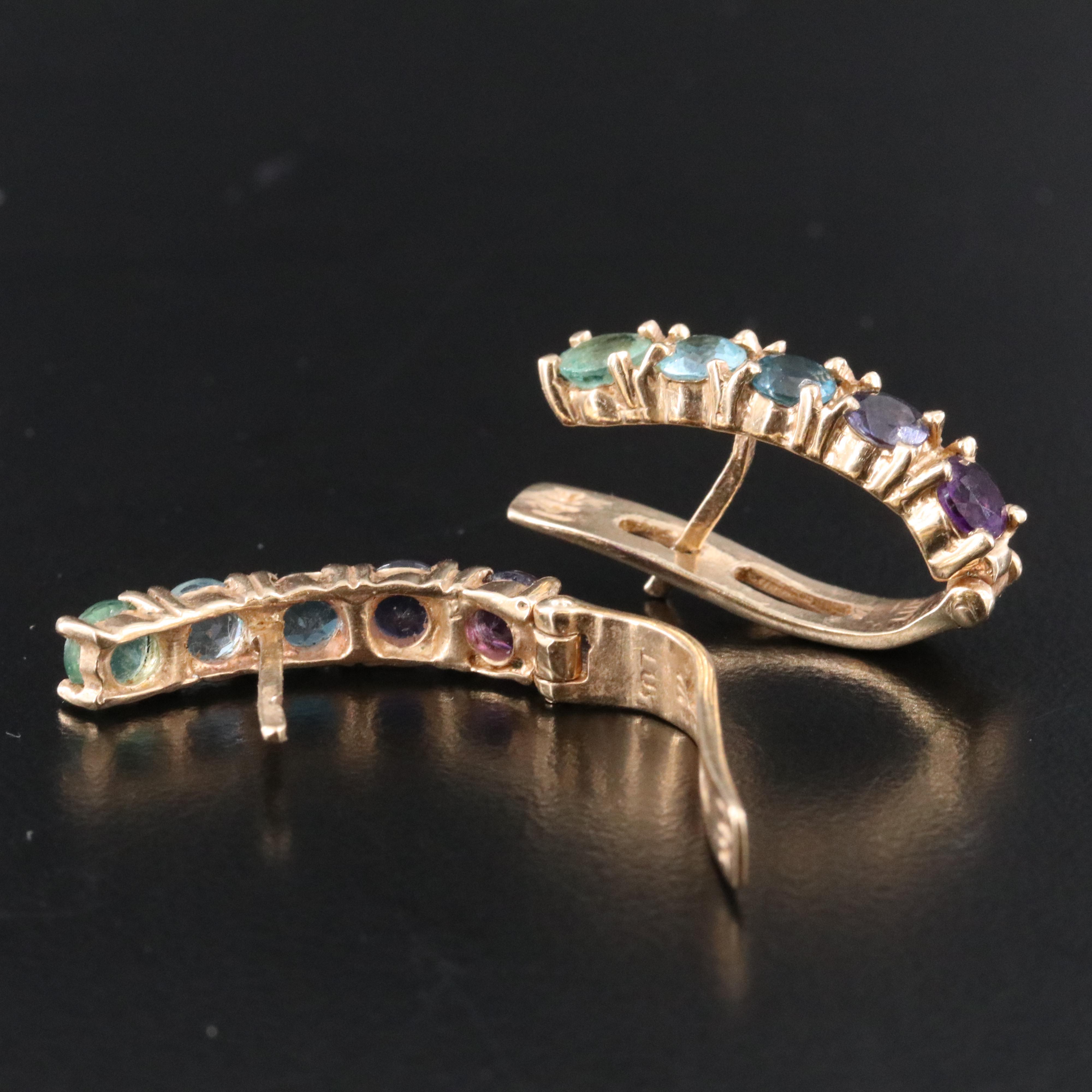 14K Multicolored Gemstone Earrings - Blue Topaz, Amethyst, Tanzanite and Emerald