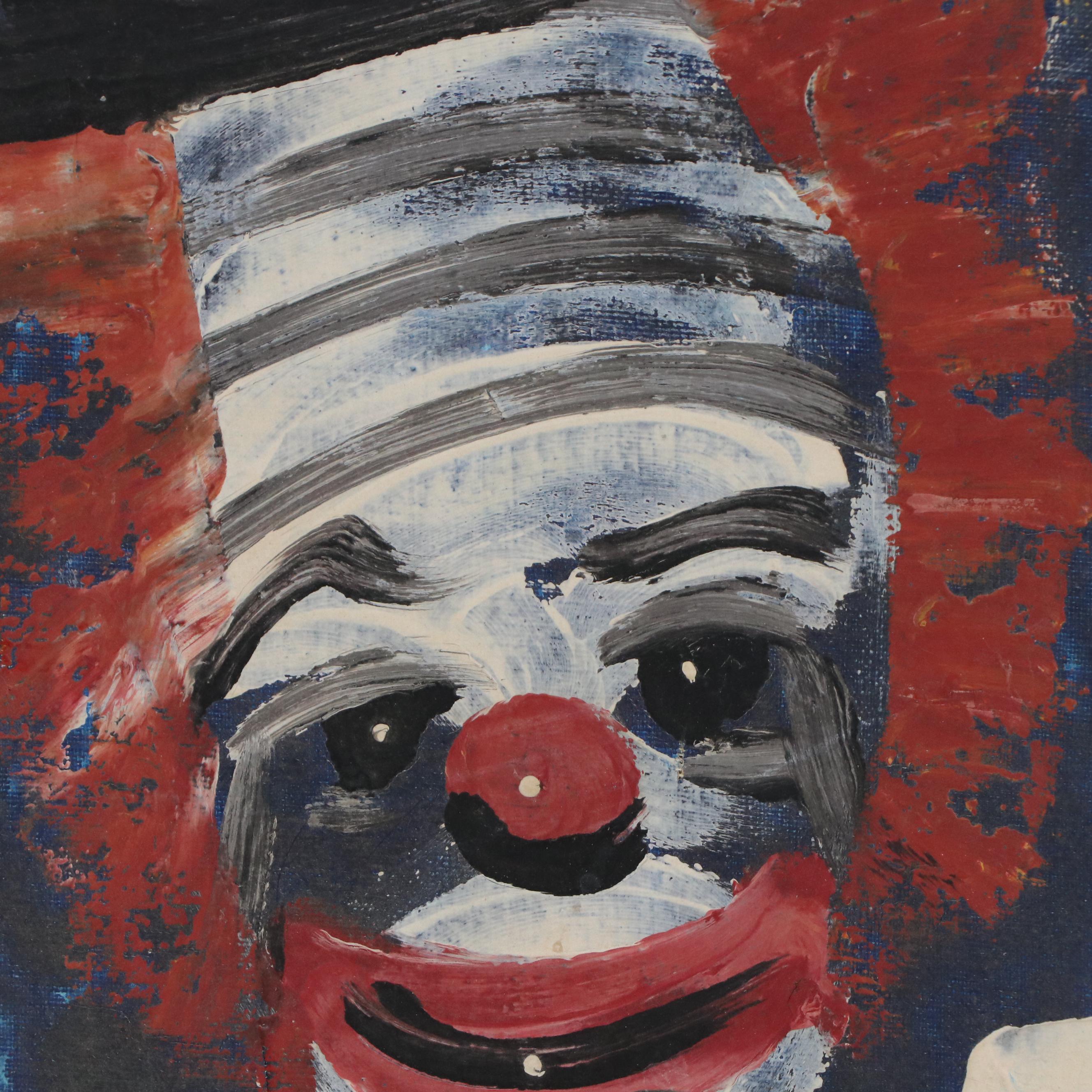 Pablo Clown Portrait Oil Painting, Mid to Late 20th Century
