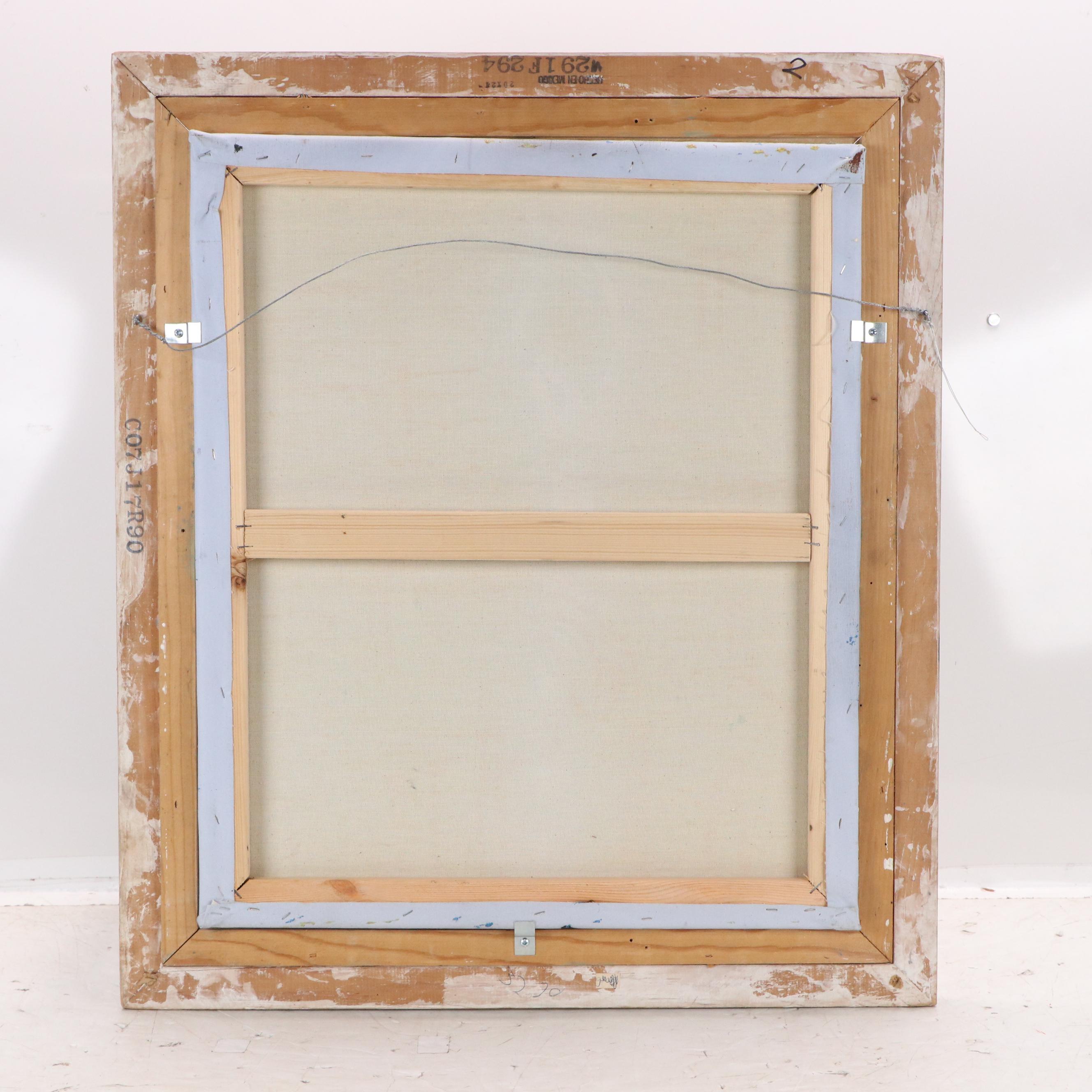 C. Jones MCM Acrylic Painting of Woman Surrounded by Cranes