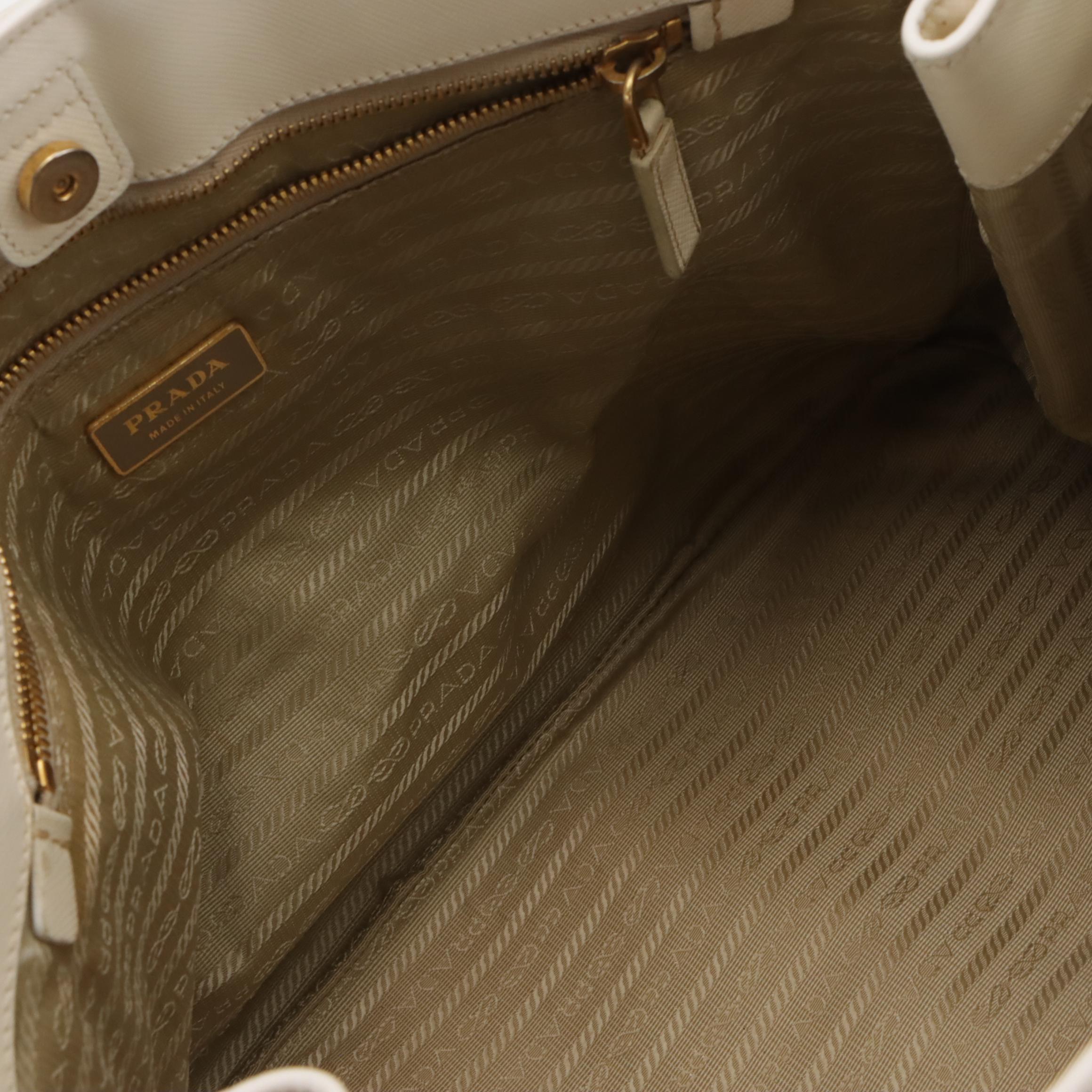 Prada White Perforated Leather Tote Bag with Black Leather Trim