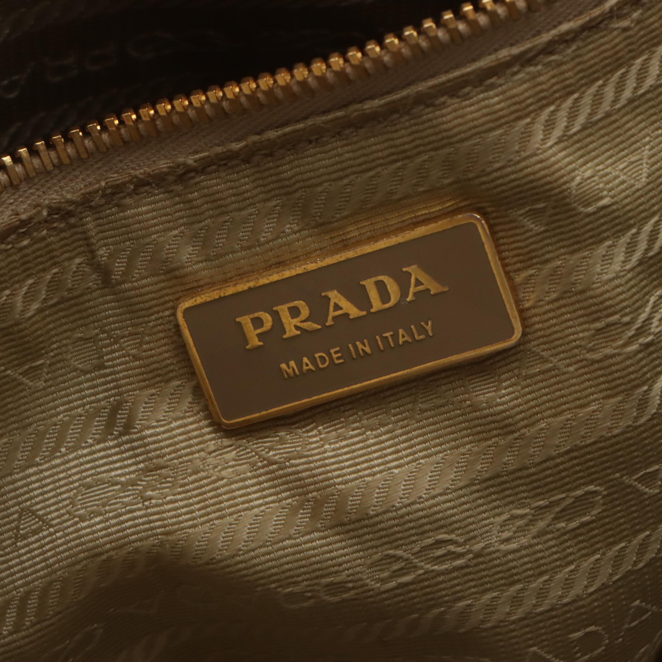 Prada White Perforated Leather Tote Bag with Black Leather Trim