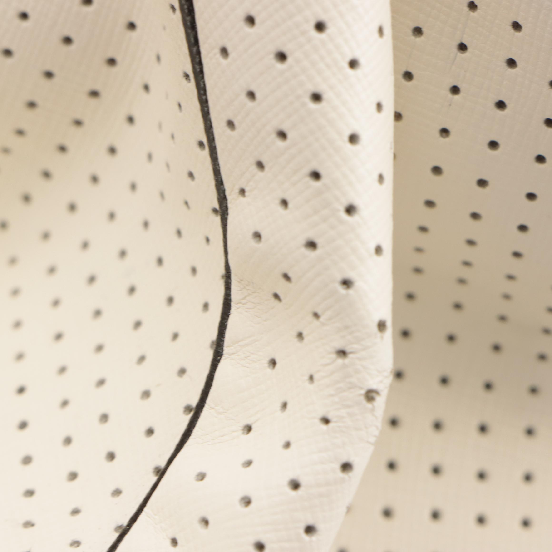 Prada White Perforated Leather Tote Bag with Black Leather Trim