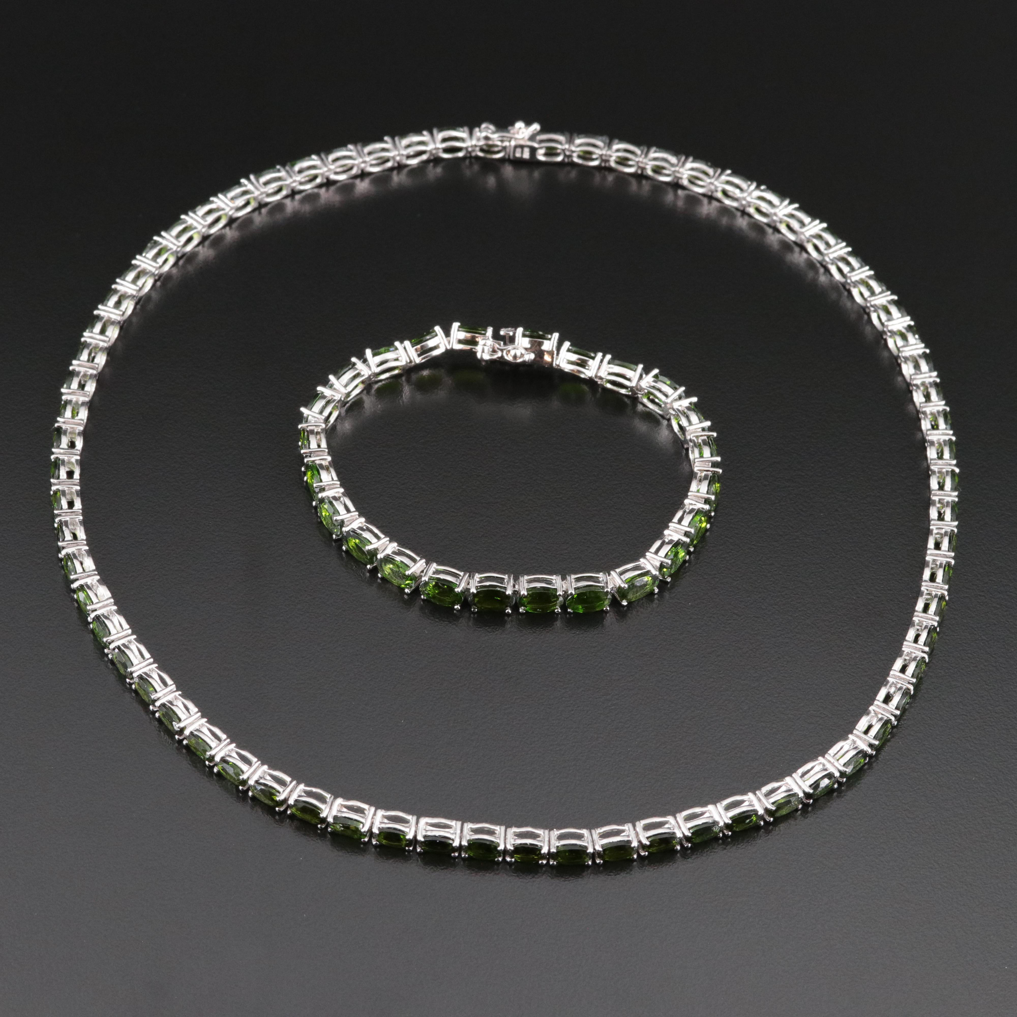 Sterling Diopside Riviera Necklace and Bracelet