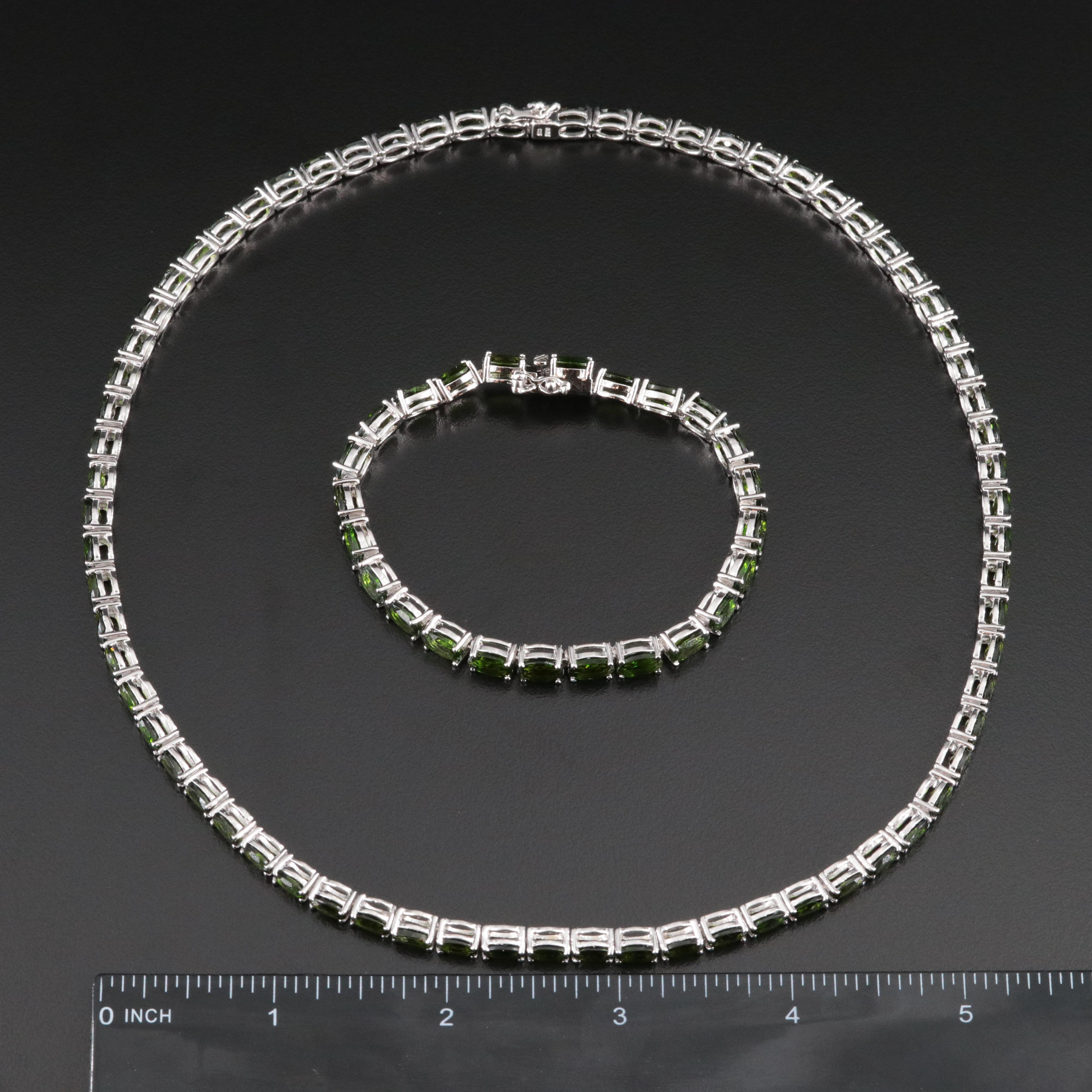 Sterling Diopside Riviera Necklace and Bracelet