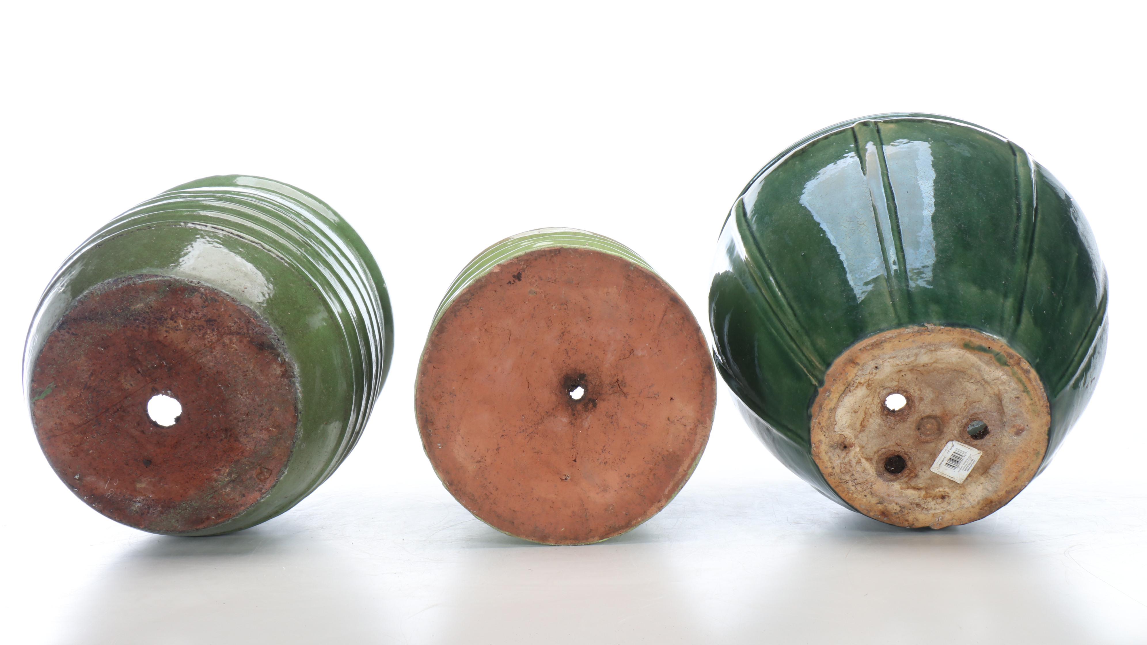 Green Glazed Stoneware Planters