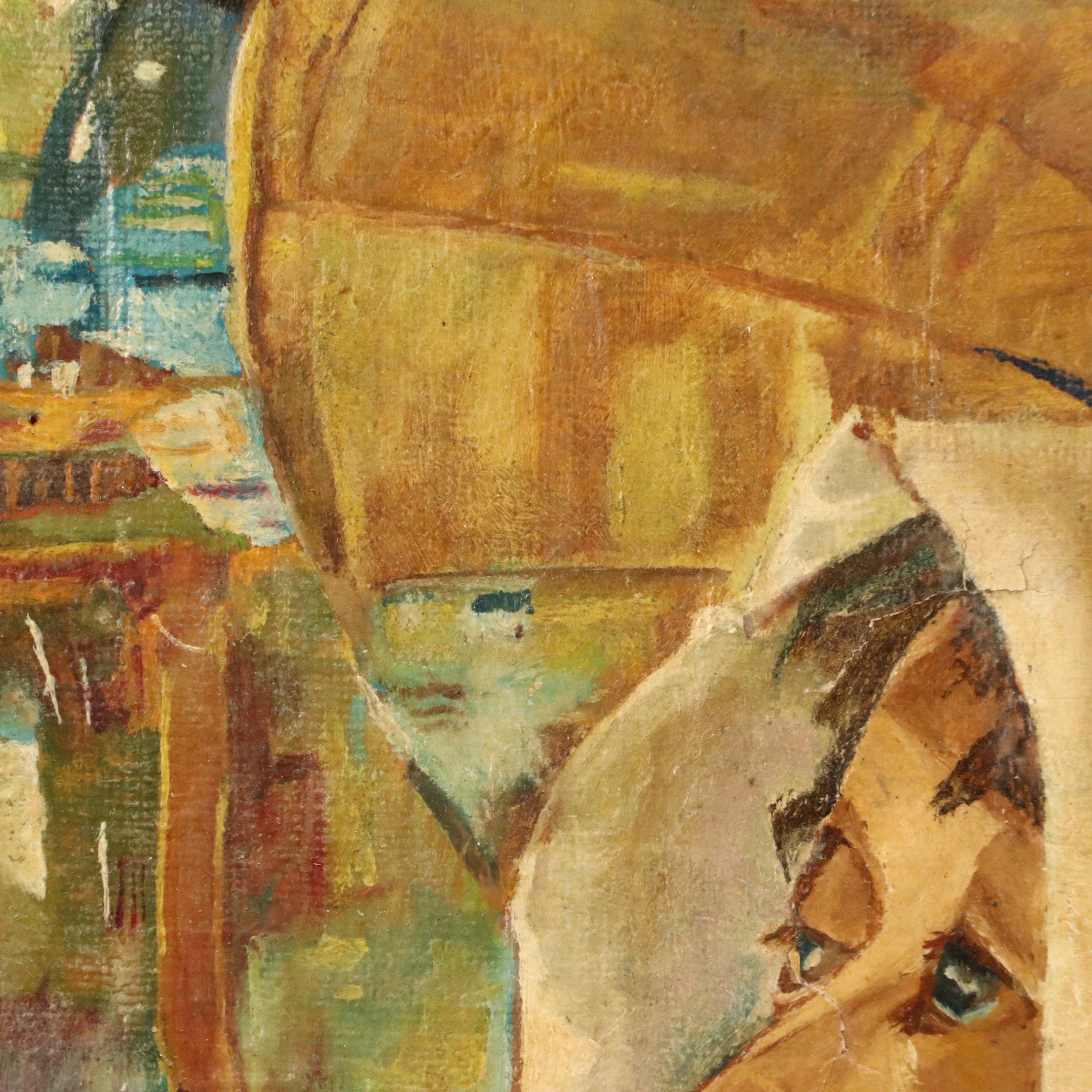 Portrait Oil Painting of Chinese Woman Wearing Sun Hat