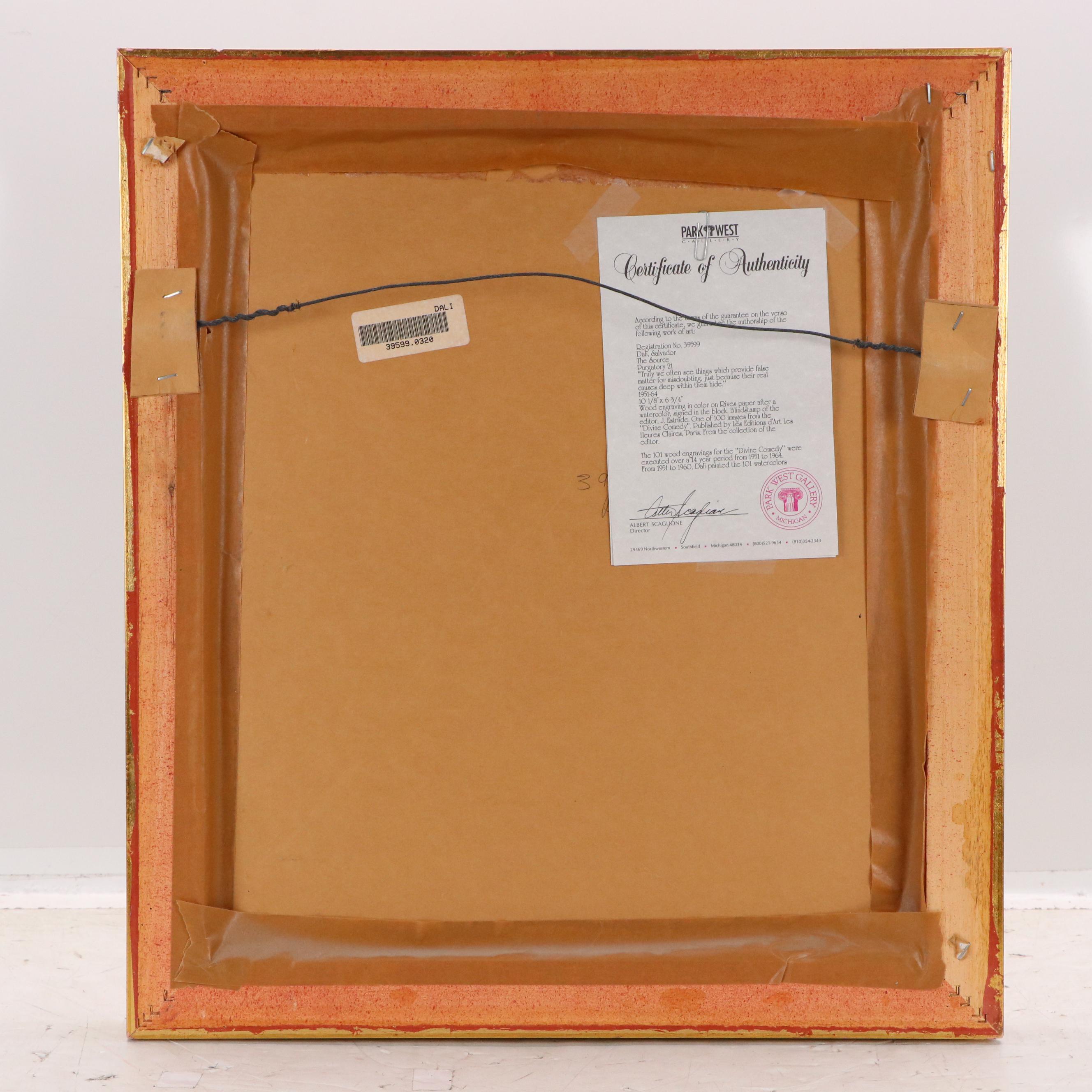 Salvador Dalí Wood Engraving "La Source," 1960–1964