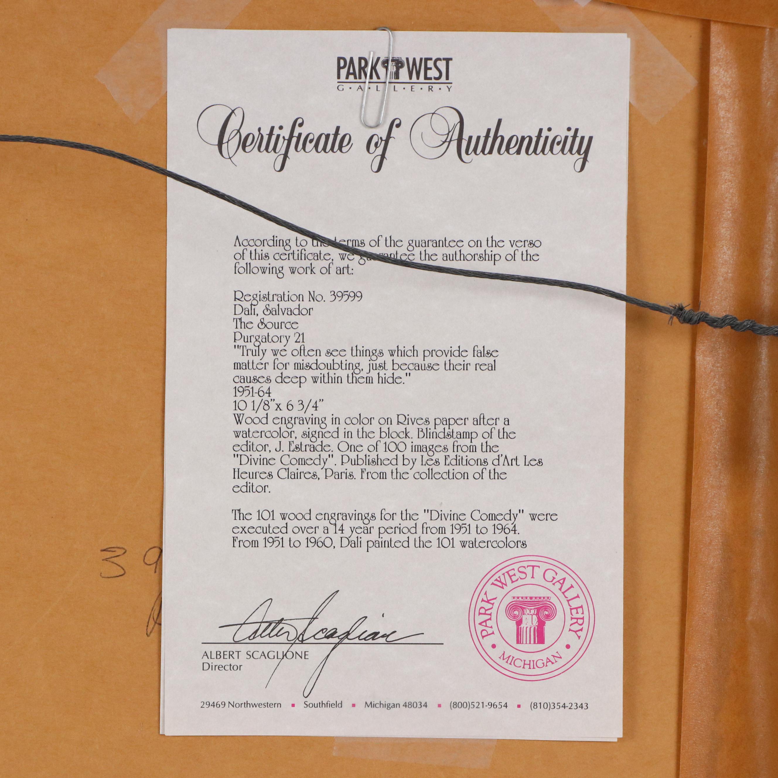 Salvador Dalí Wood Engraving "La Source," 1960–1964