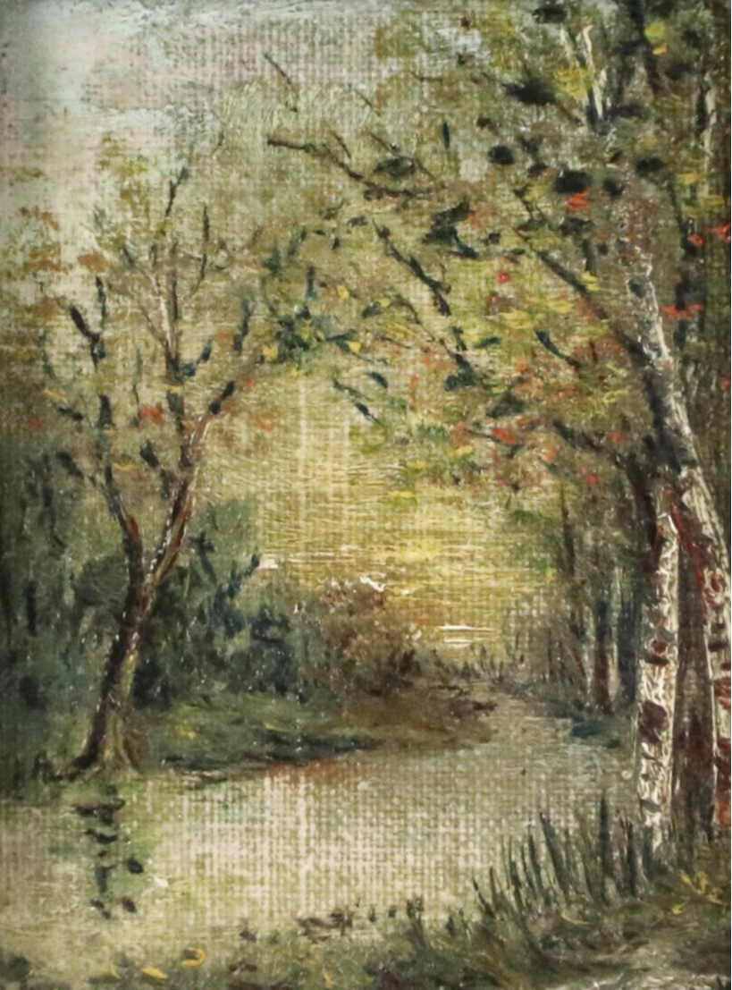 Miniature Woodland Landscape Oil Painting with River