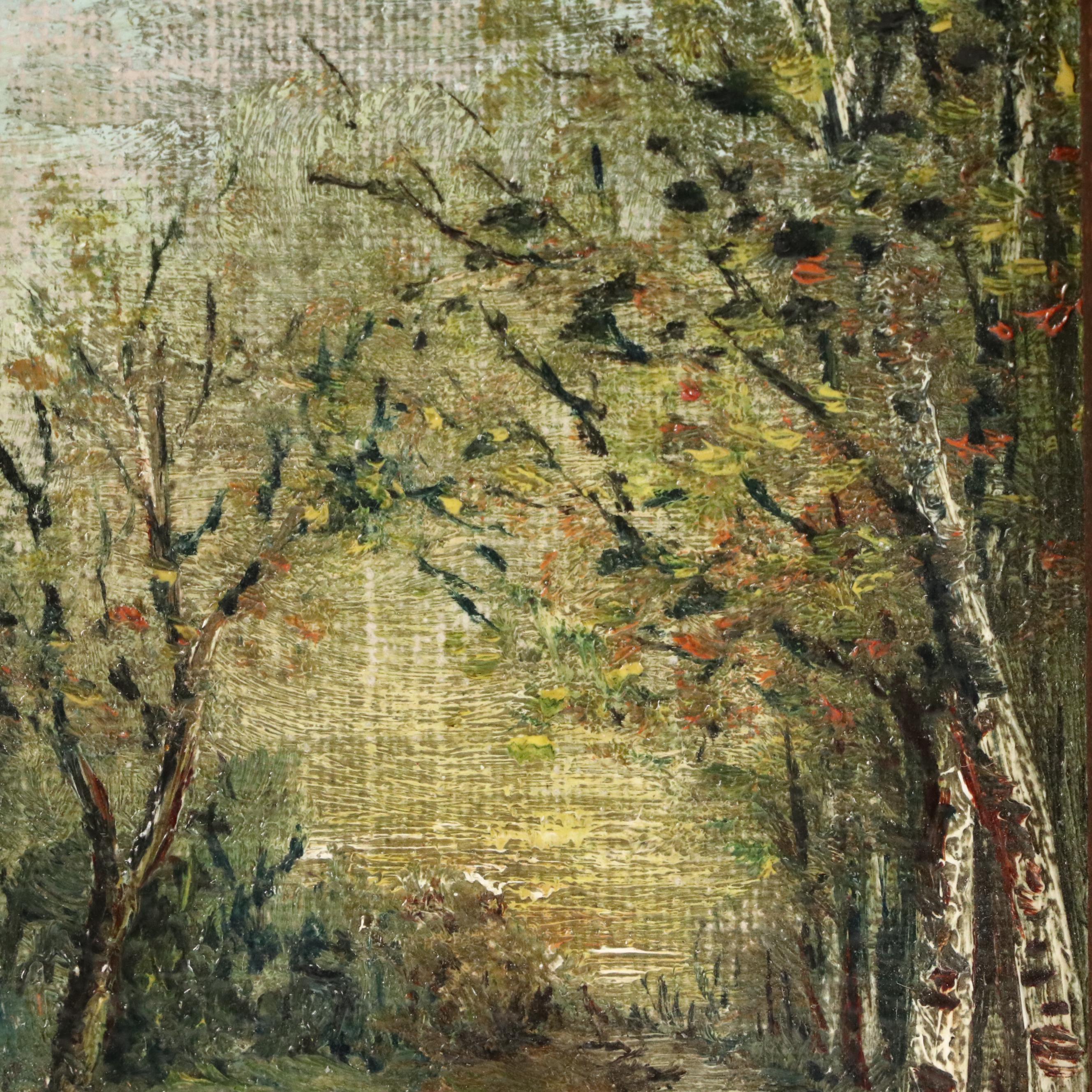 Miniature Woodland Landscape Oil Painting with River