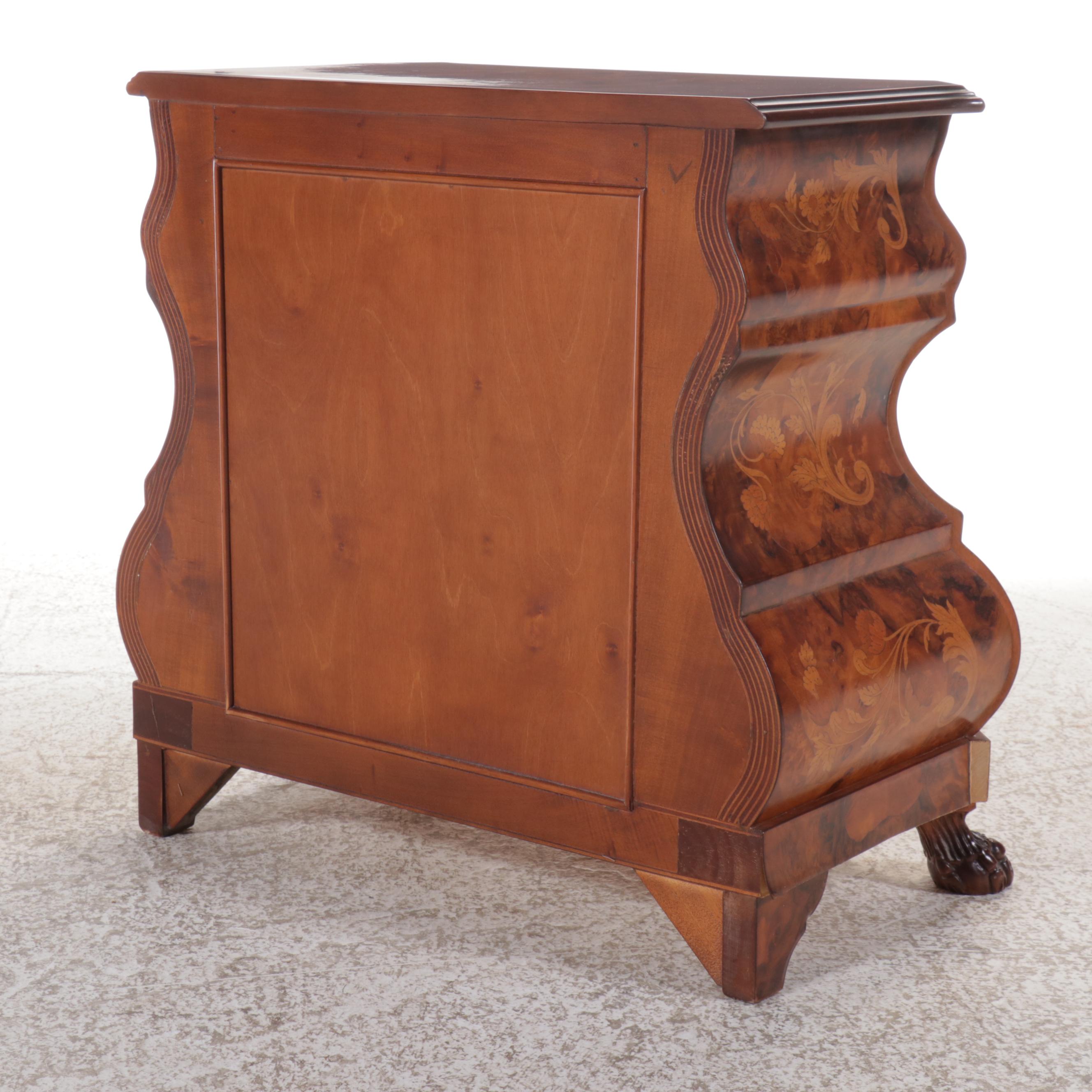 Dutch Baroque Style Bombe Commode with Folial Design Inlay