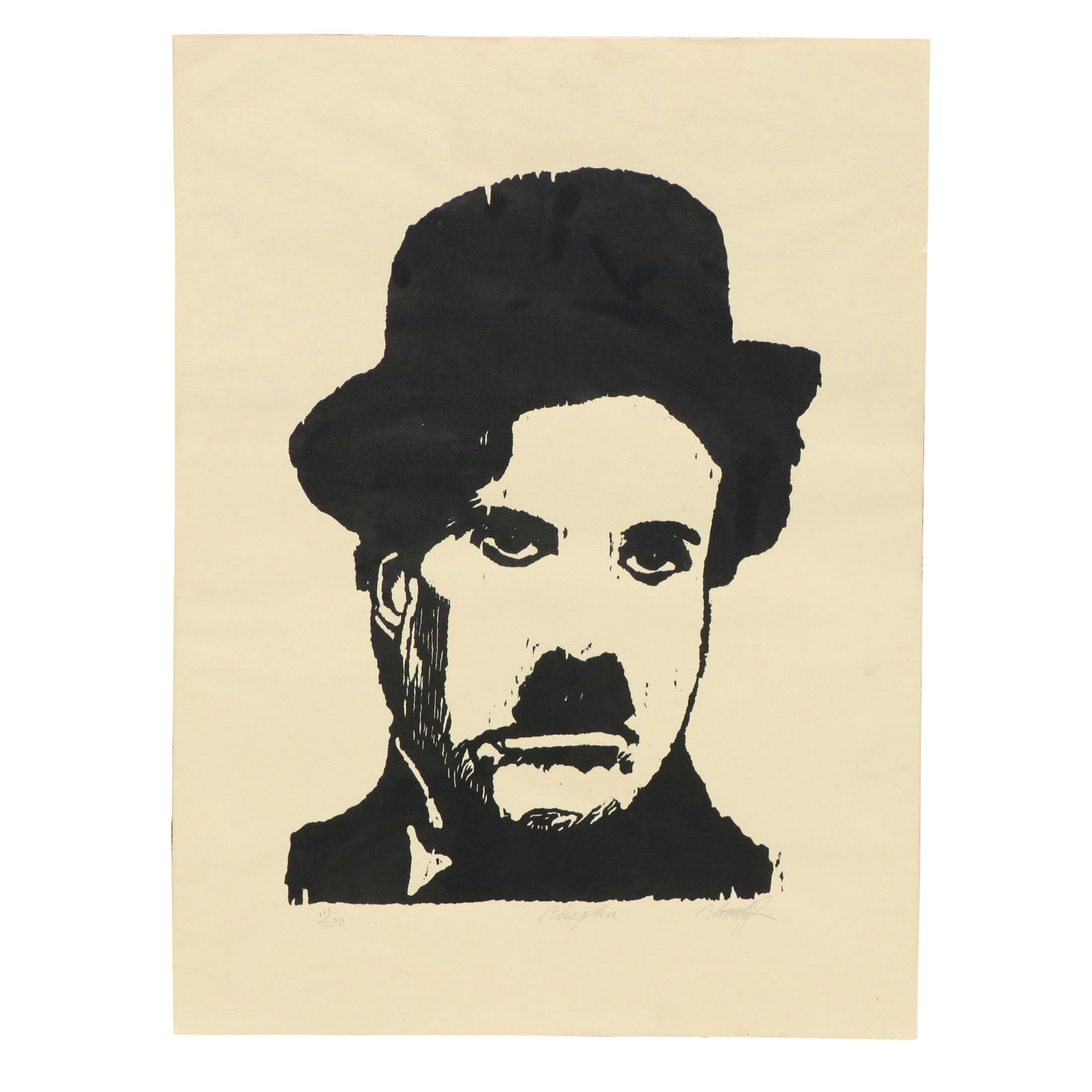 Relief Print on Paper "Chaplin"