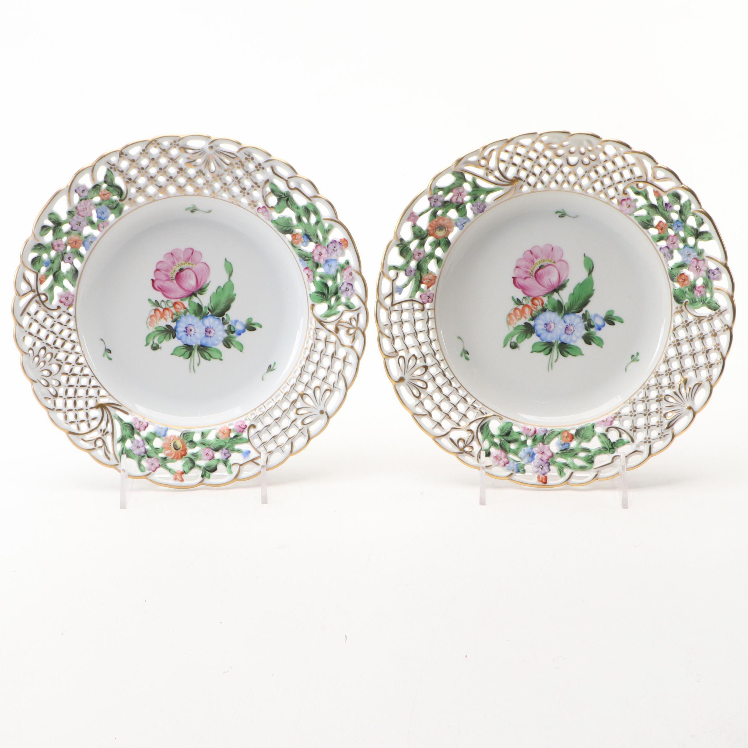 Herend Reticulated Porcelain Floral Wall Plates
