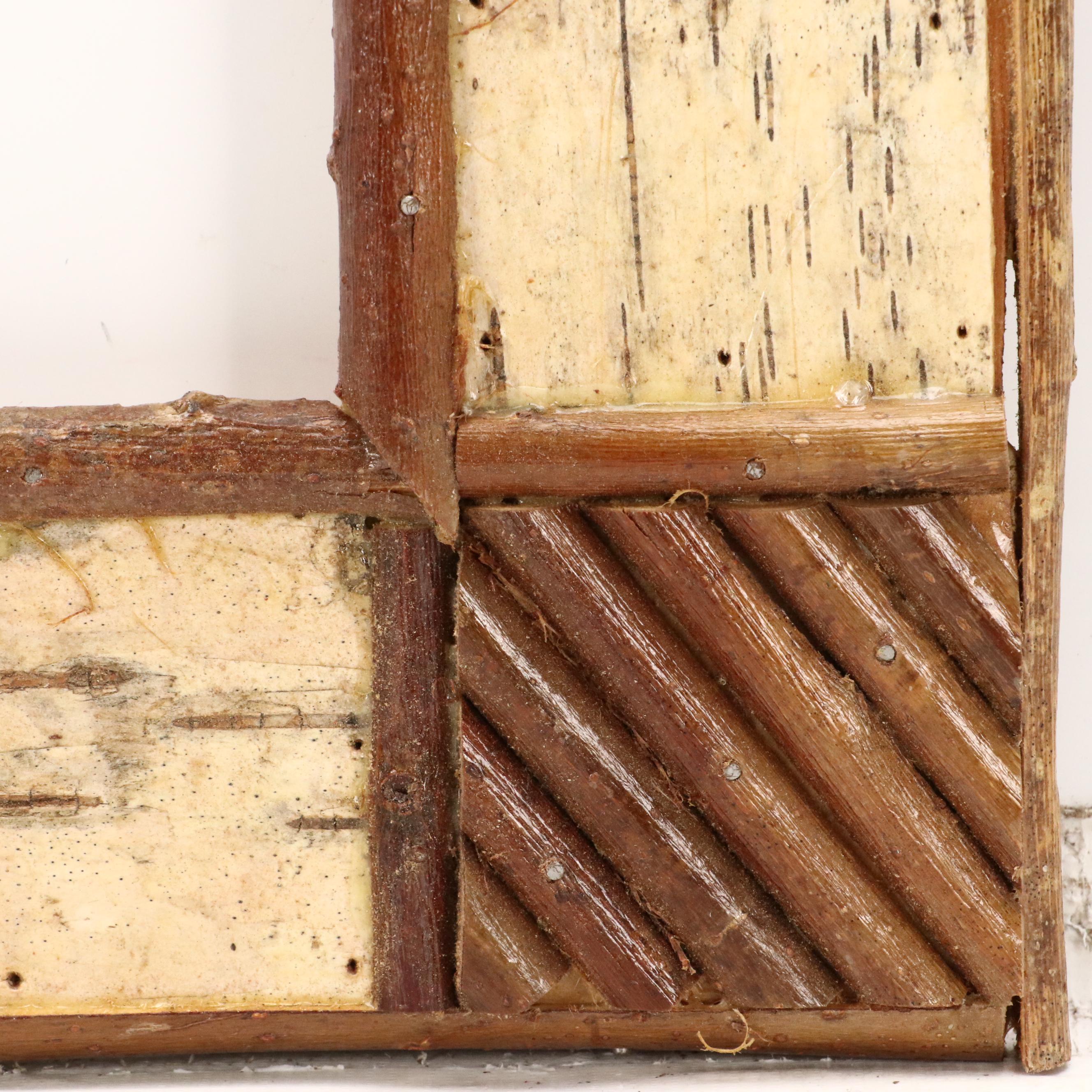 Robert Beaven Folk Art Frame with Pine Cones, Birch Bark, and Twigs