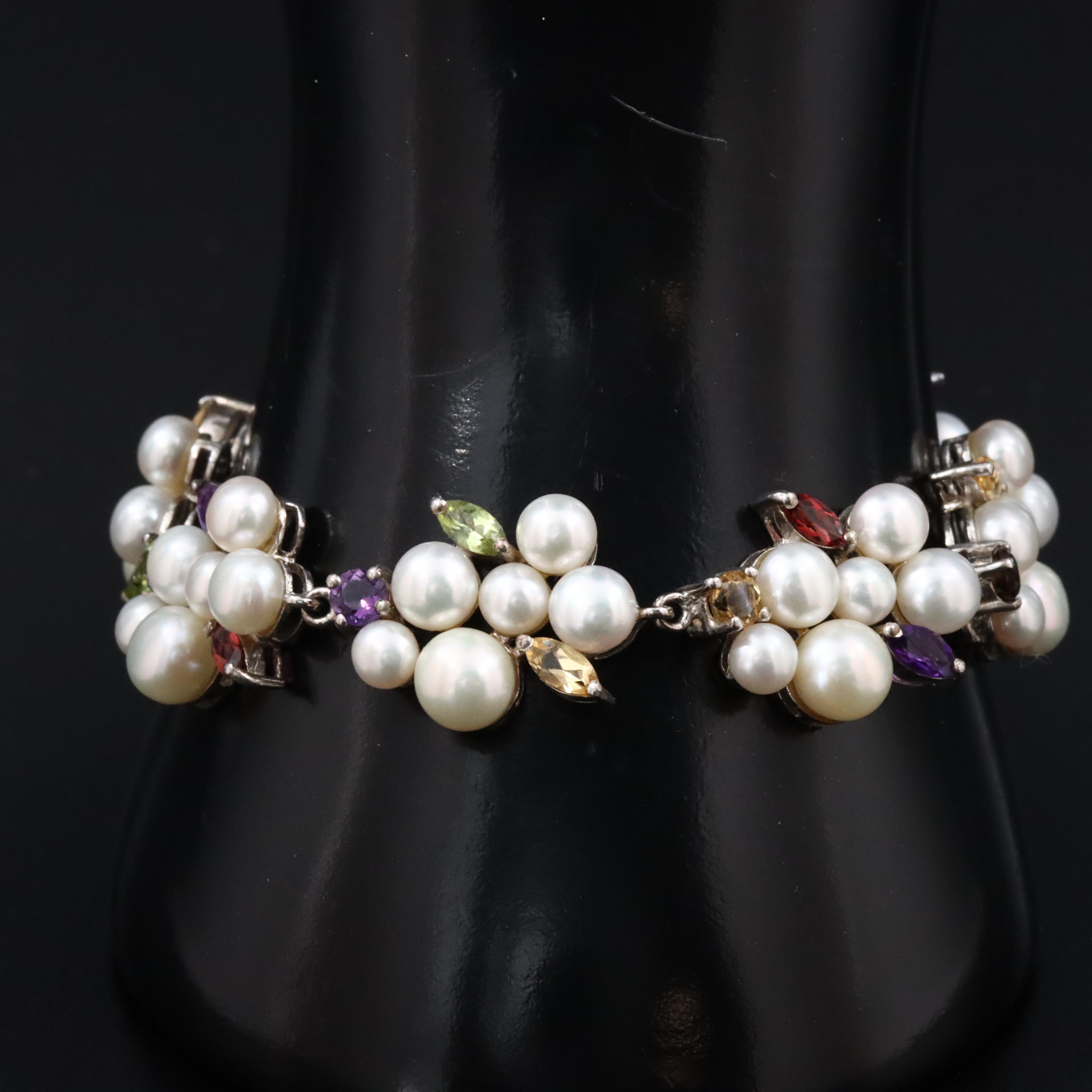 Sterling Bracelet Including Pearl, Amethyst and Peridot