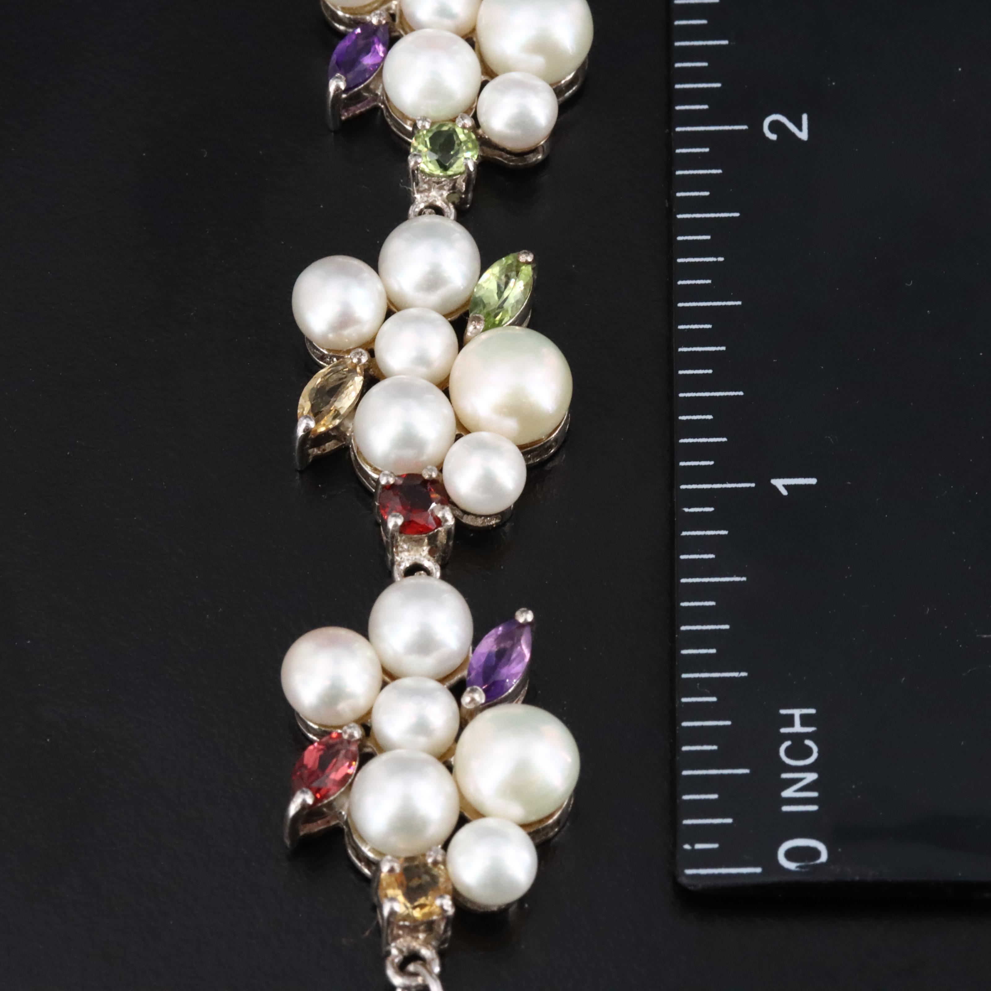 Sterling Bracelet Including Pearl, Amethyst and Peridot