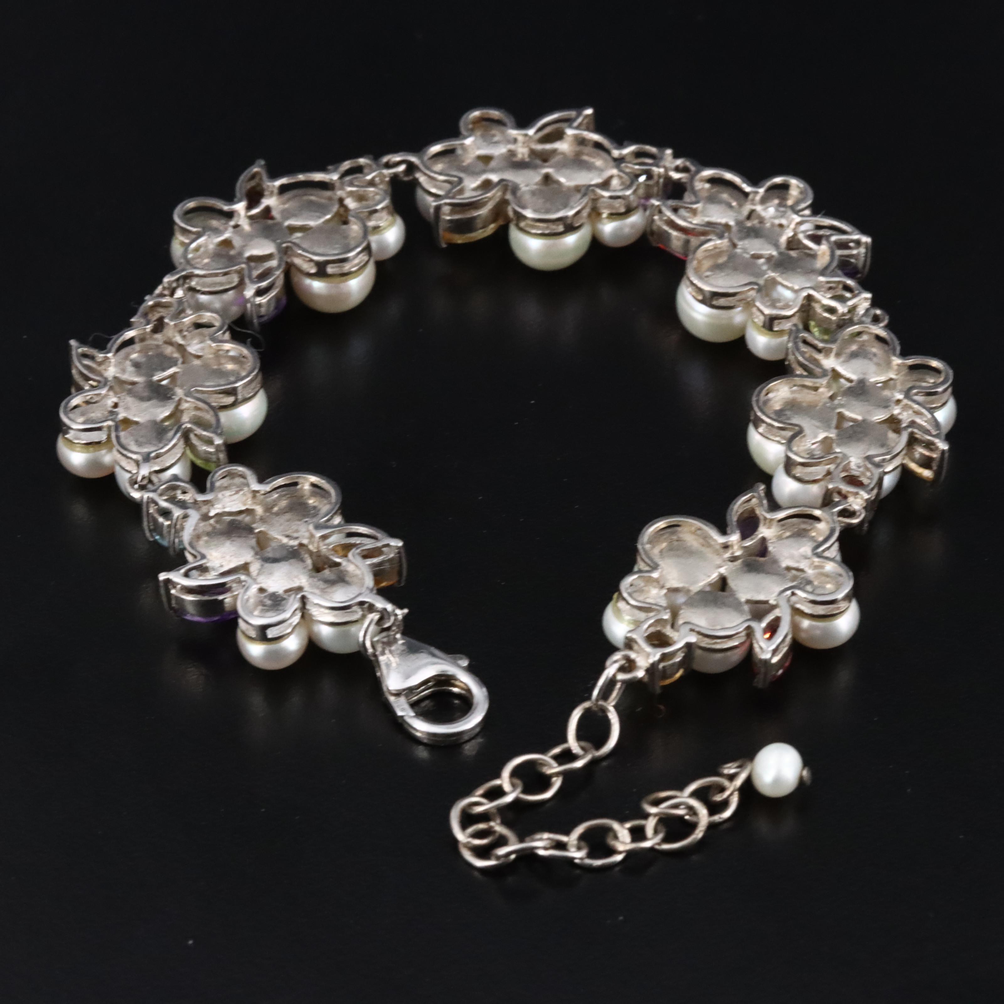 Sterling Bracelet Including Pearl, Amethyst and Peridot