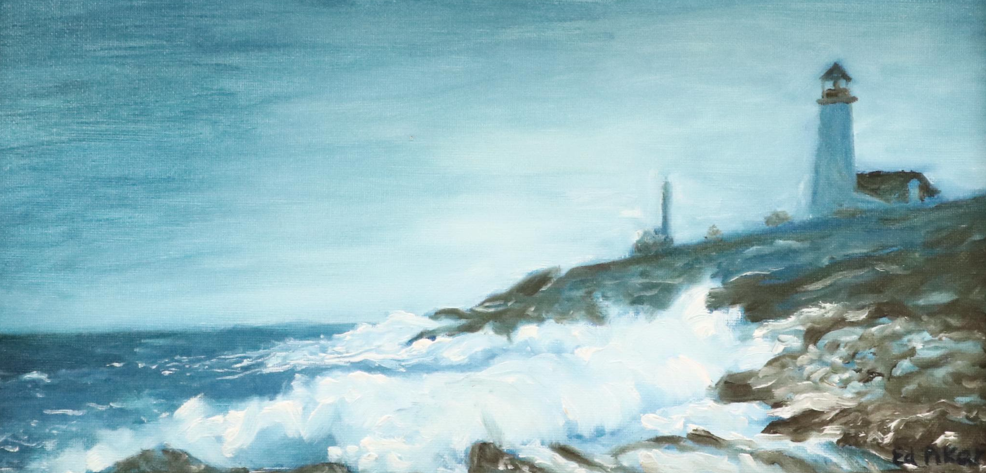 Ed Pikar Seascape Oil Painting "Demaquid Point, Maine - Thundering Surf"