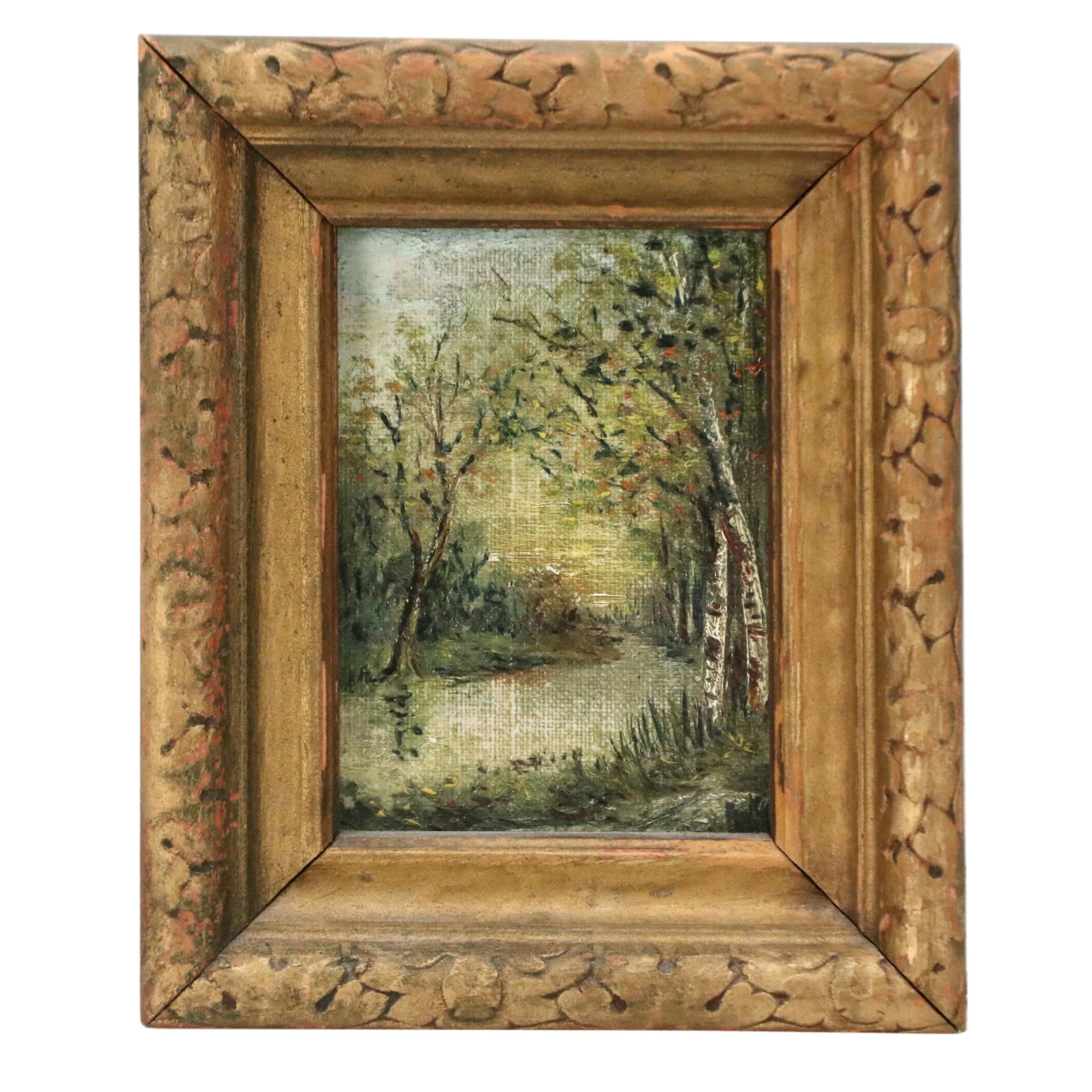 Miniature Woodland Landscape Oil Painting with River