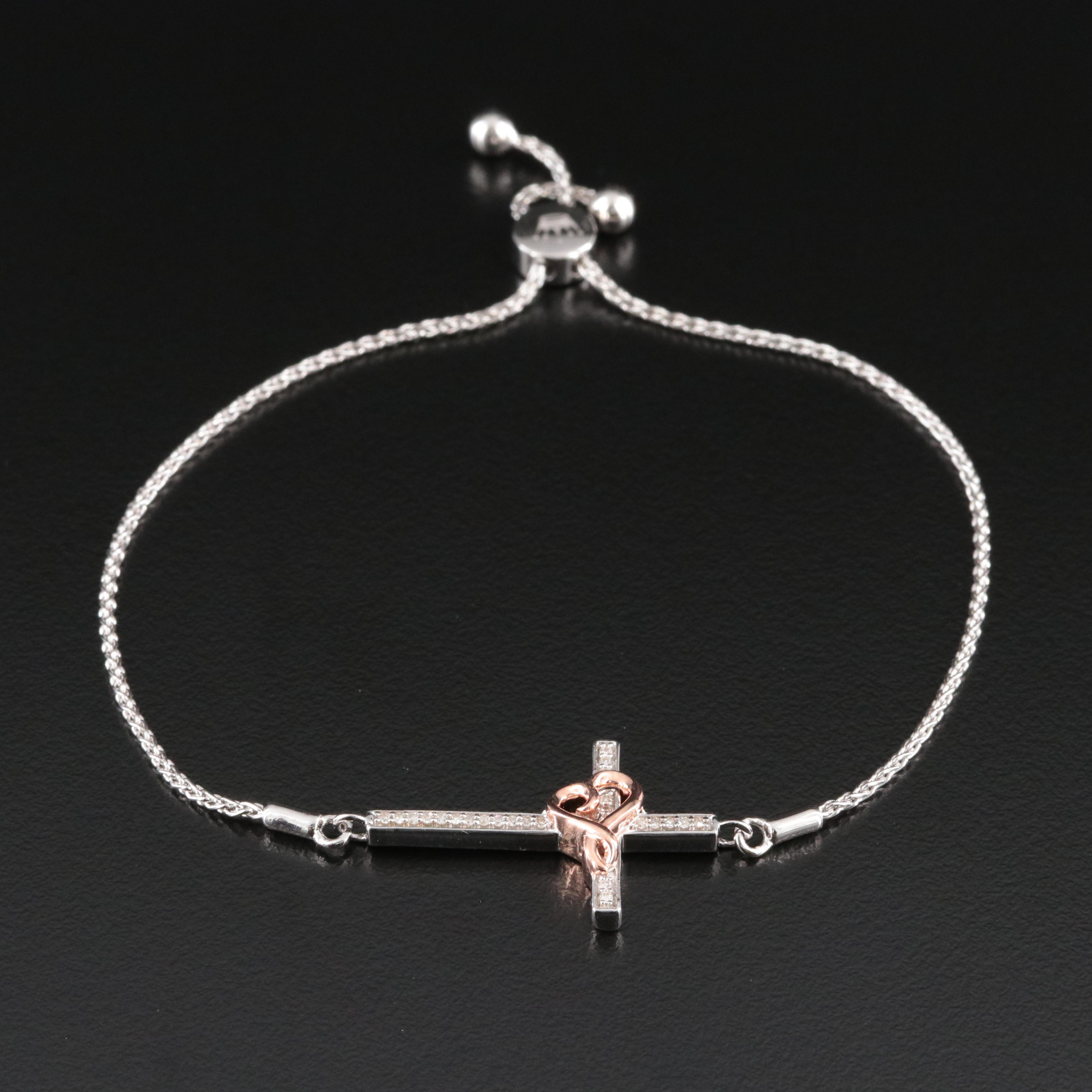 Sterling Diamond Cross Bolo Bracelet