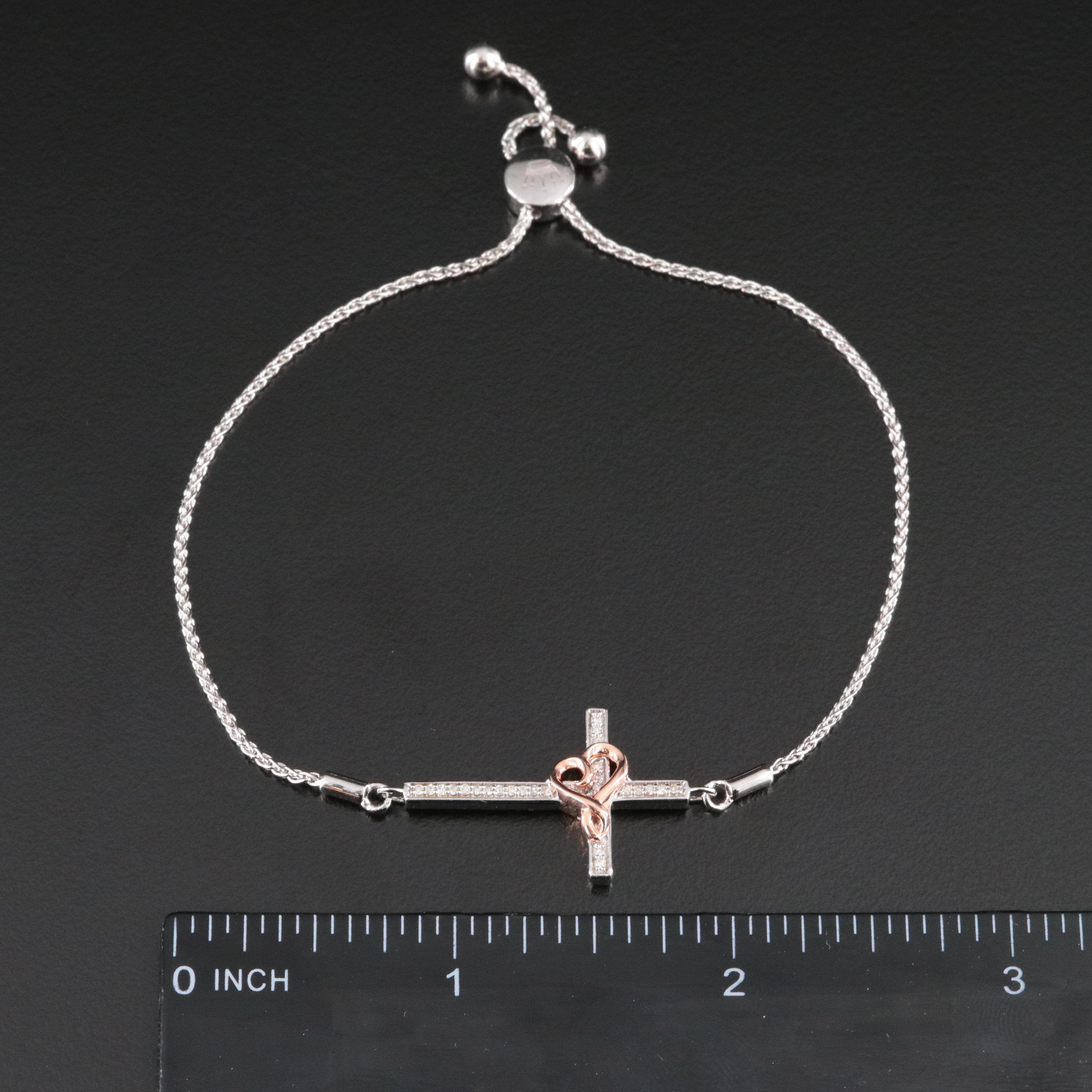Sterling Diamond Cross Bolo Bracelet
