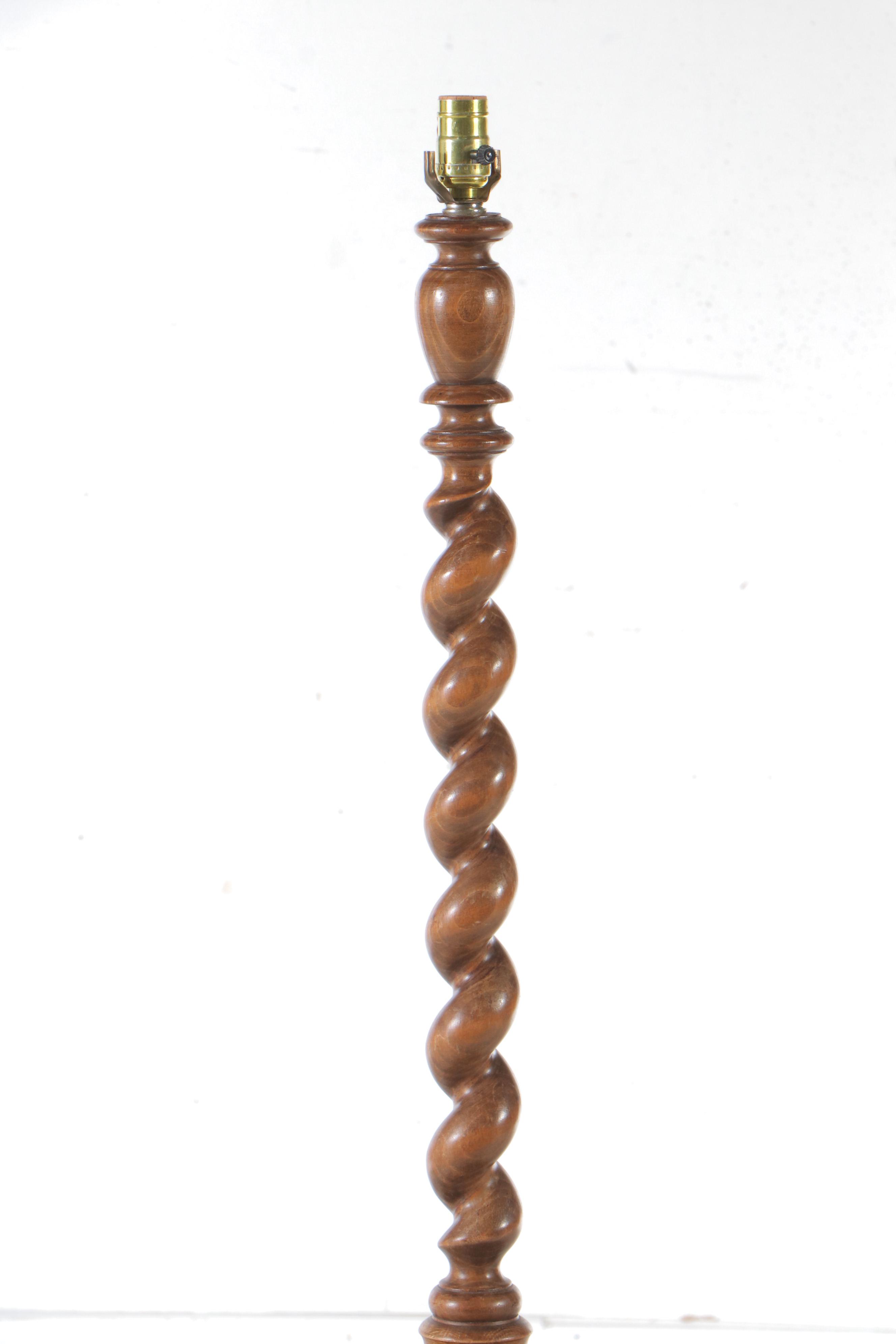 Spiral Barley-Twist Carved Wood Floor Lamp Table, Vintage
