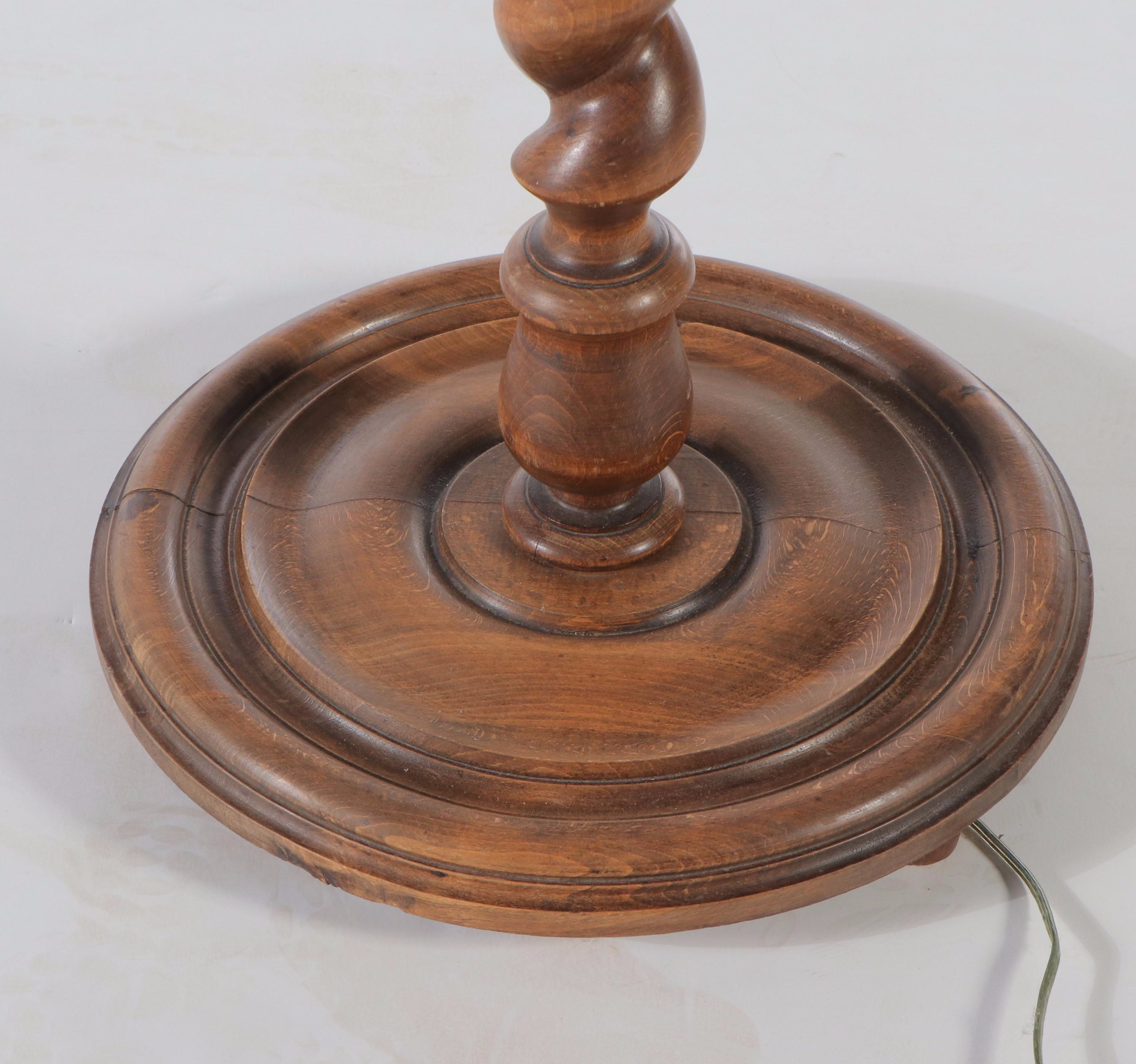 Spiral Barley-Twist Carved Wood Floor Lamp Table, Vintage