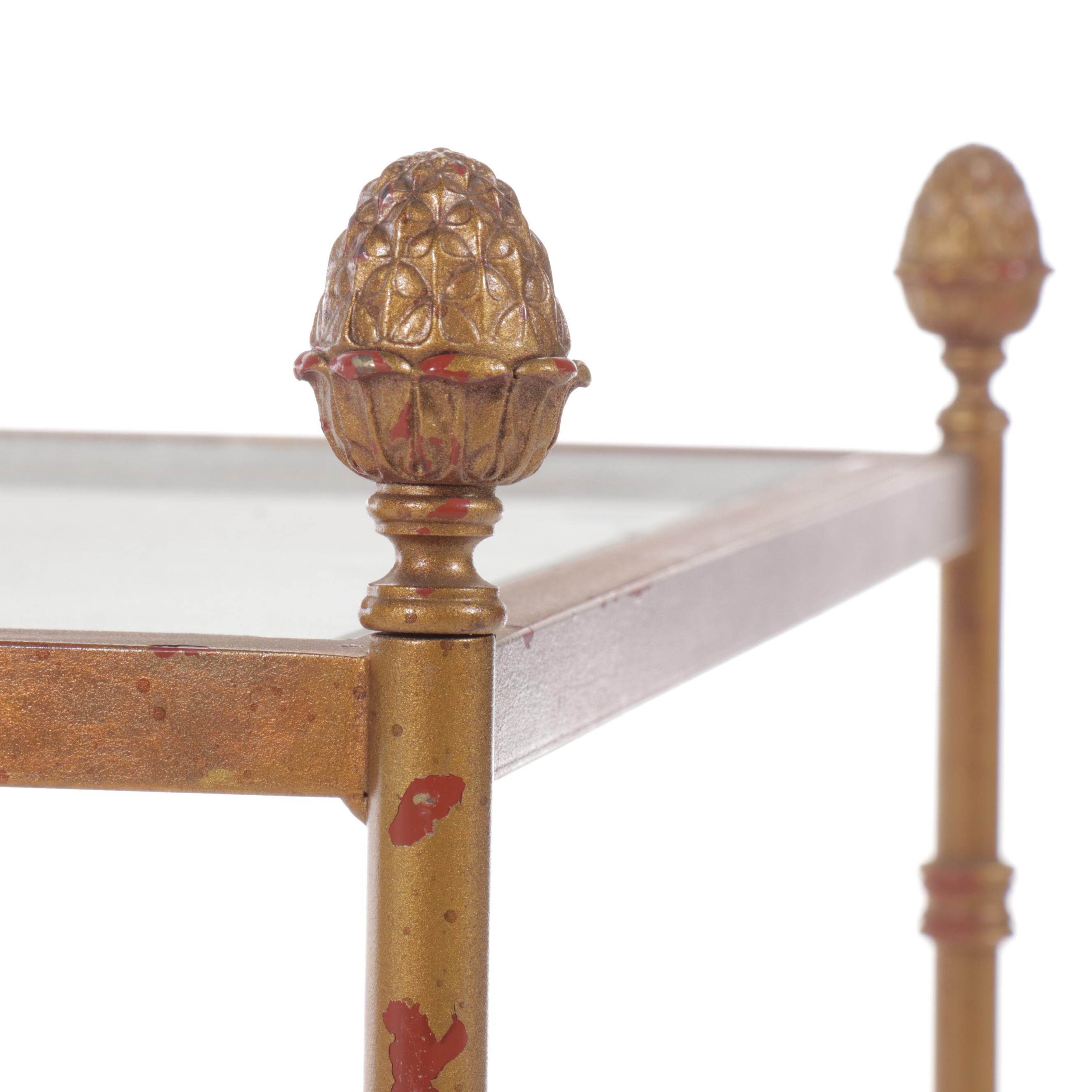 Pair of  Italian Regency Style Gilt Metal Faux Bamboo and Glass Top End Tables