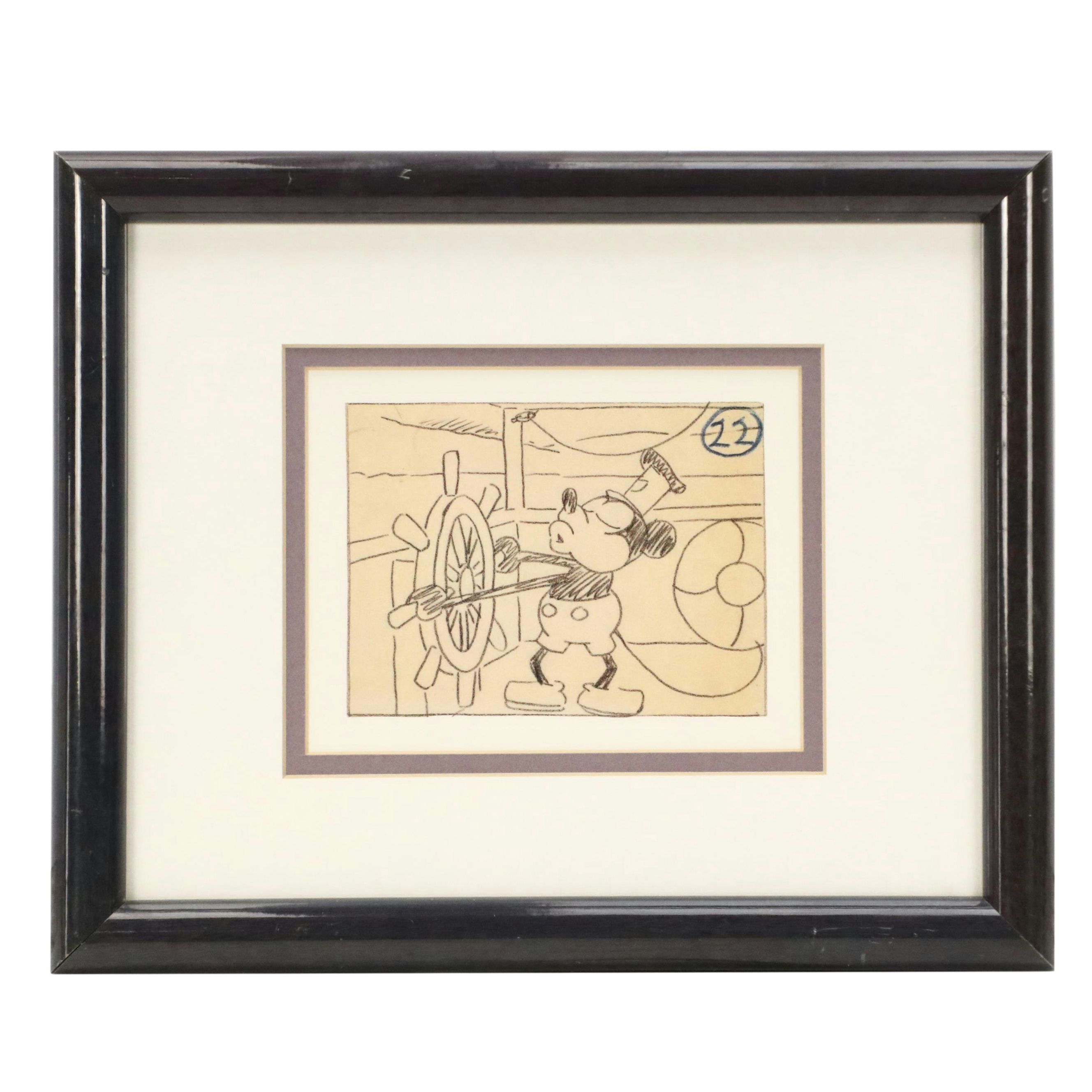Offset Lithograph After Walt Disney "Steamboat Willie" Animation Cel